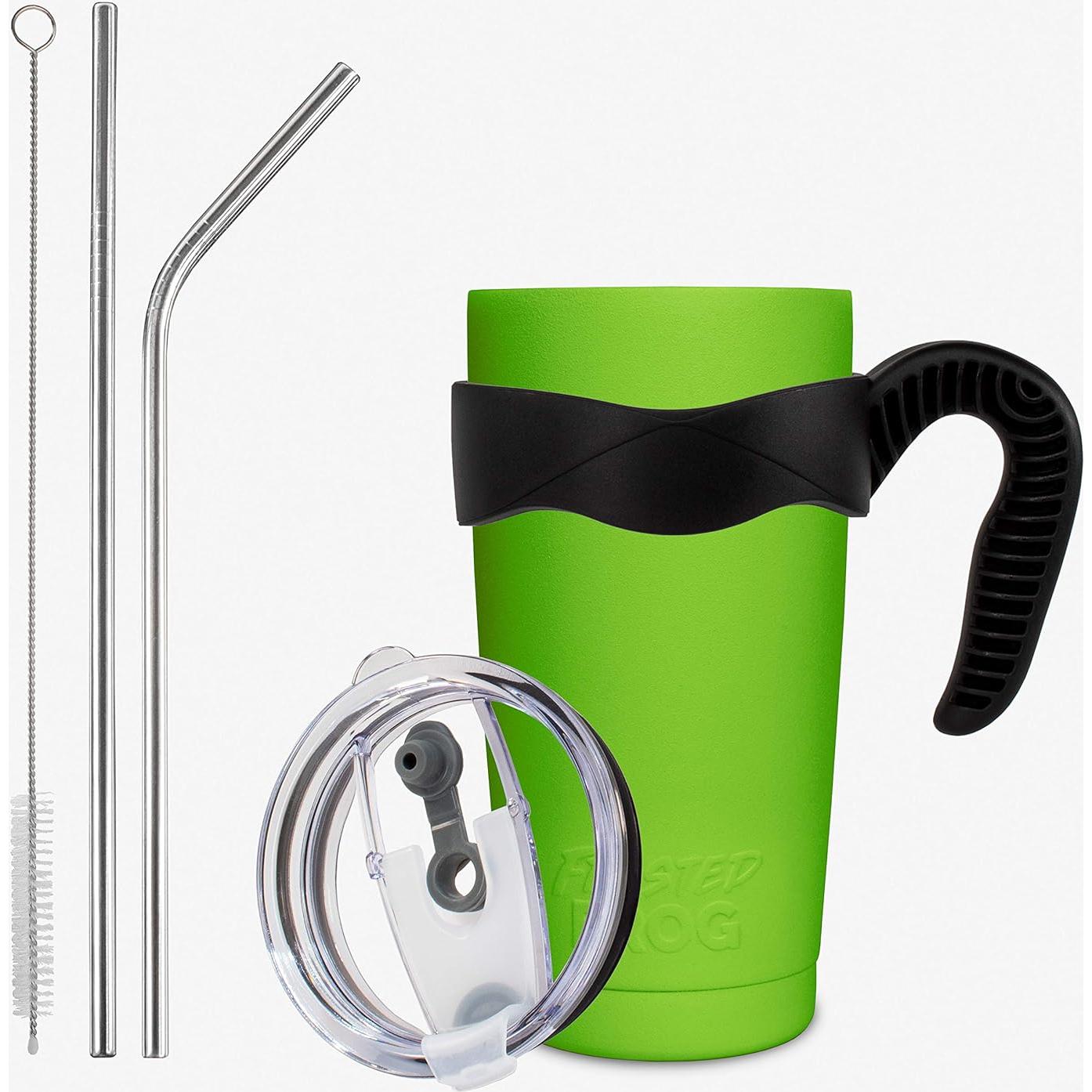 Frosted Frog 20oz Green Tumbler Vacuum Insulated Tumbler with Stainless Steel Straw