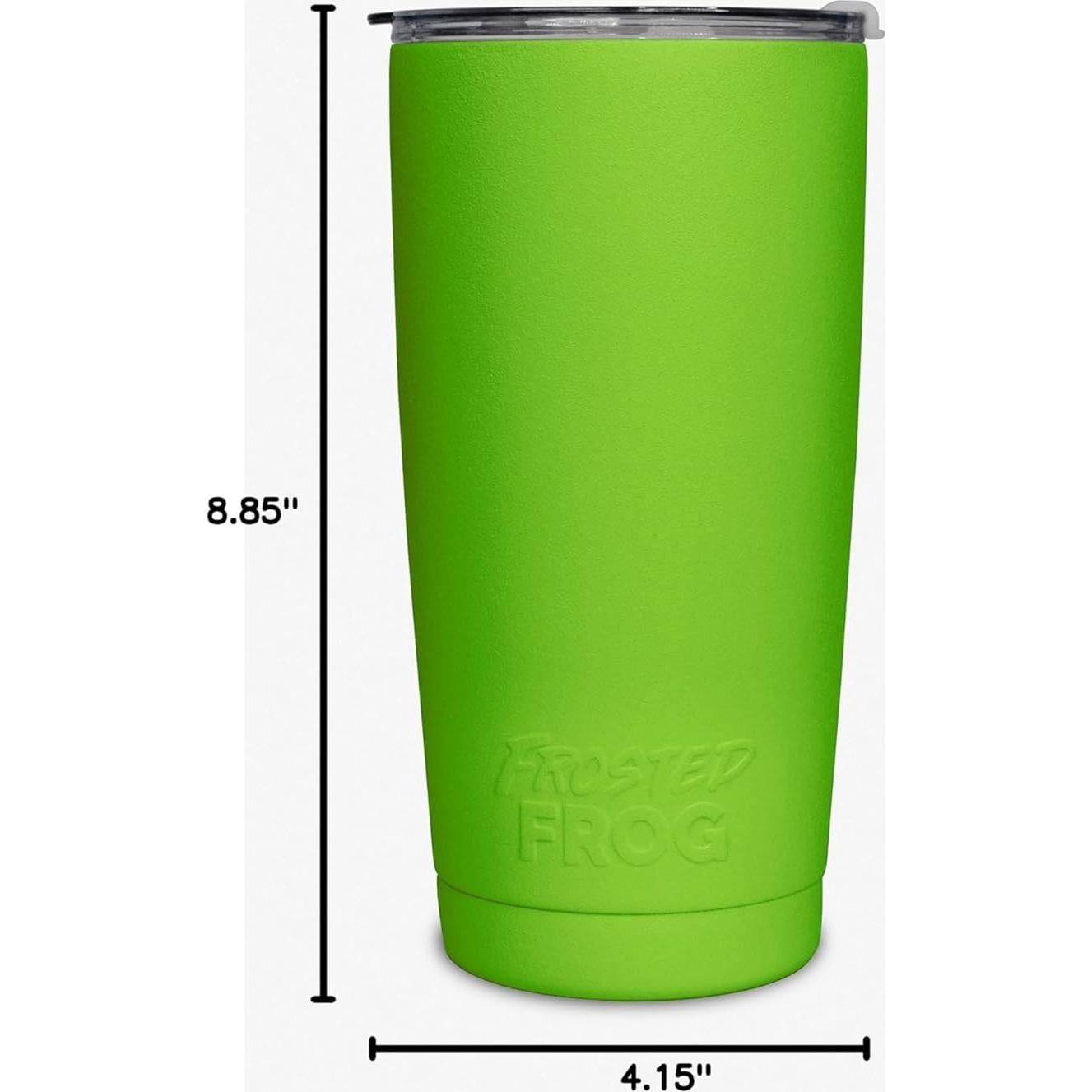 Frosted Frog 20oz Green Tumbler Vacuum Insulated Tumbler with Stainless Steel Straw