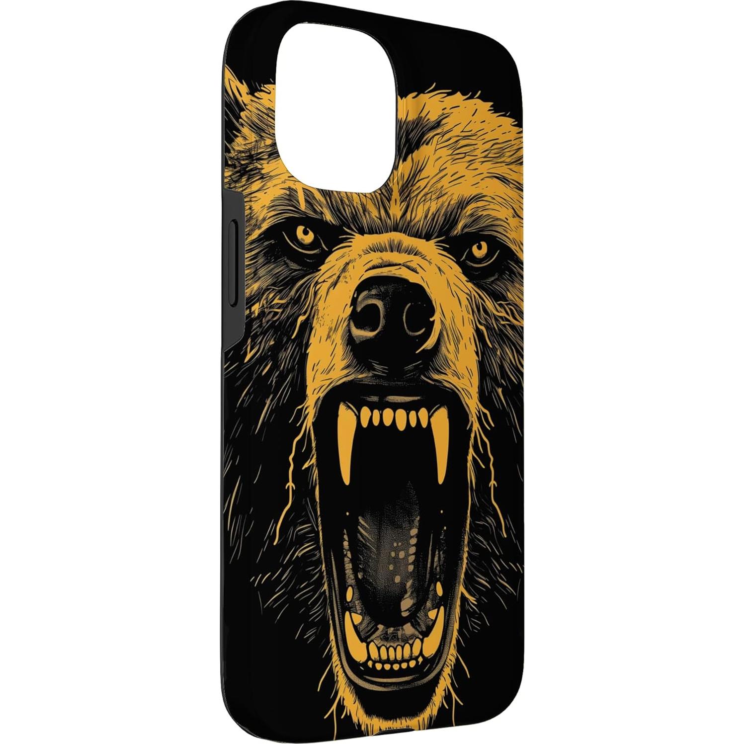 Bear Orange Angry Grizzly Bear Hiking Camping Camper Case for iPhone 15