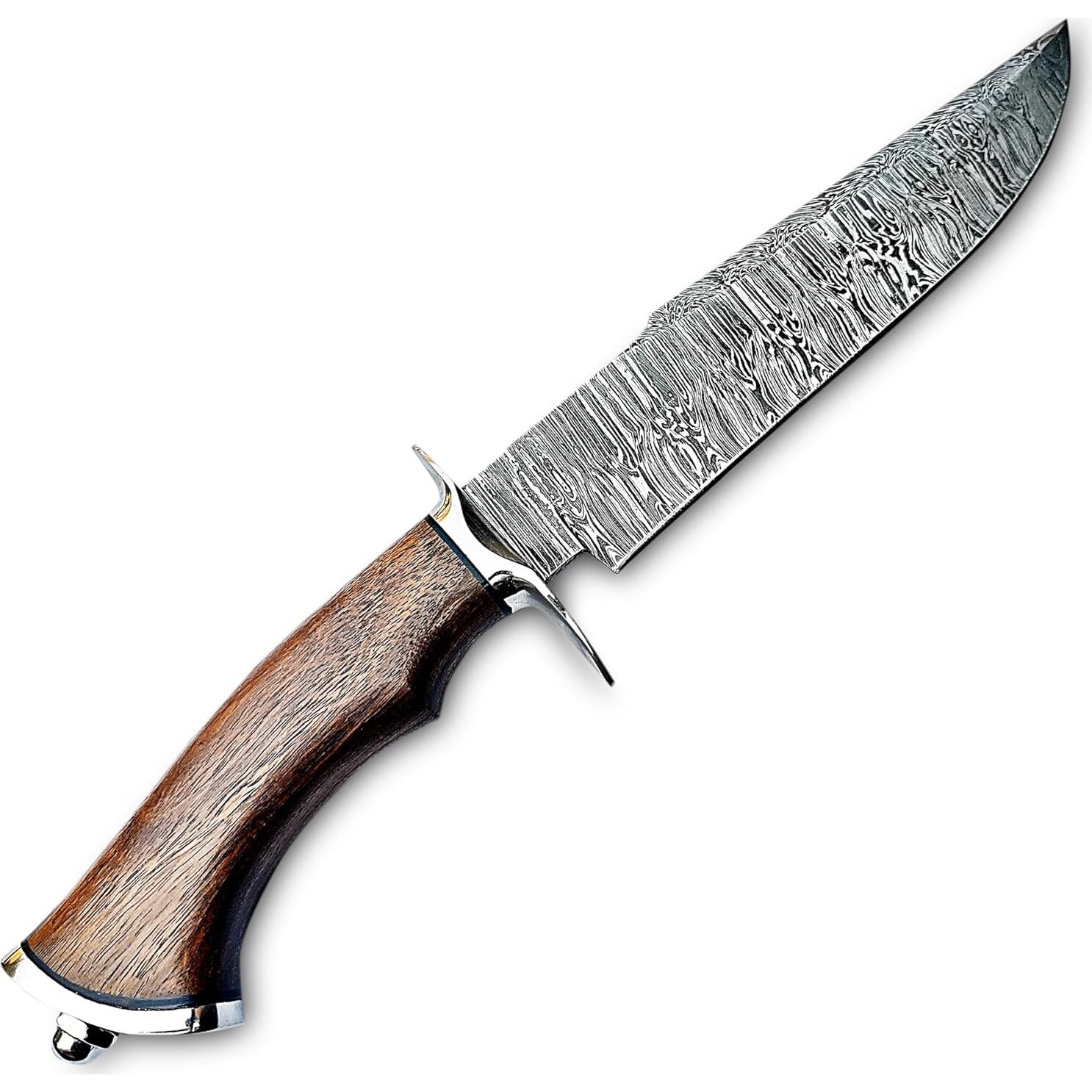 Handmade Damascus Bowie Knife 14″ Hunting Knife With Sheath - Fixed Blade Bushcraft Knife With Wood Handle - Ideal For Chopping, Camping Outdoor Use