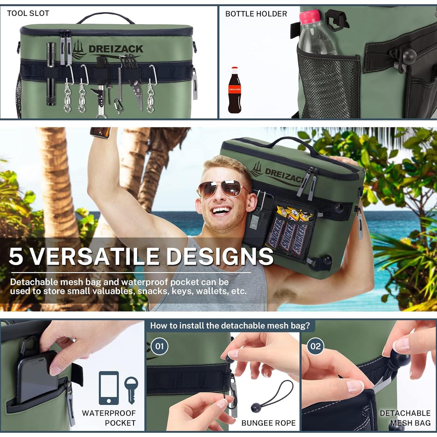 Enfriador de Kayak Dreizack Verde Impermeable 1.5L Aislado