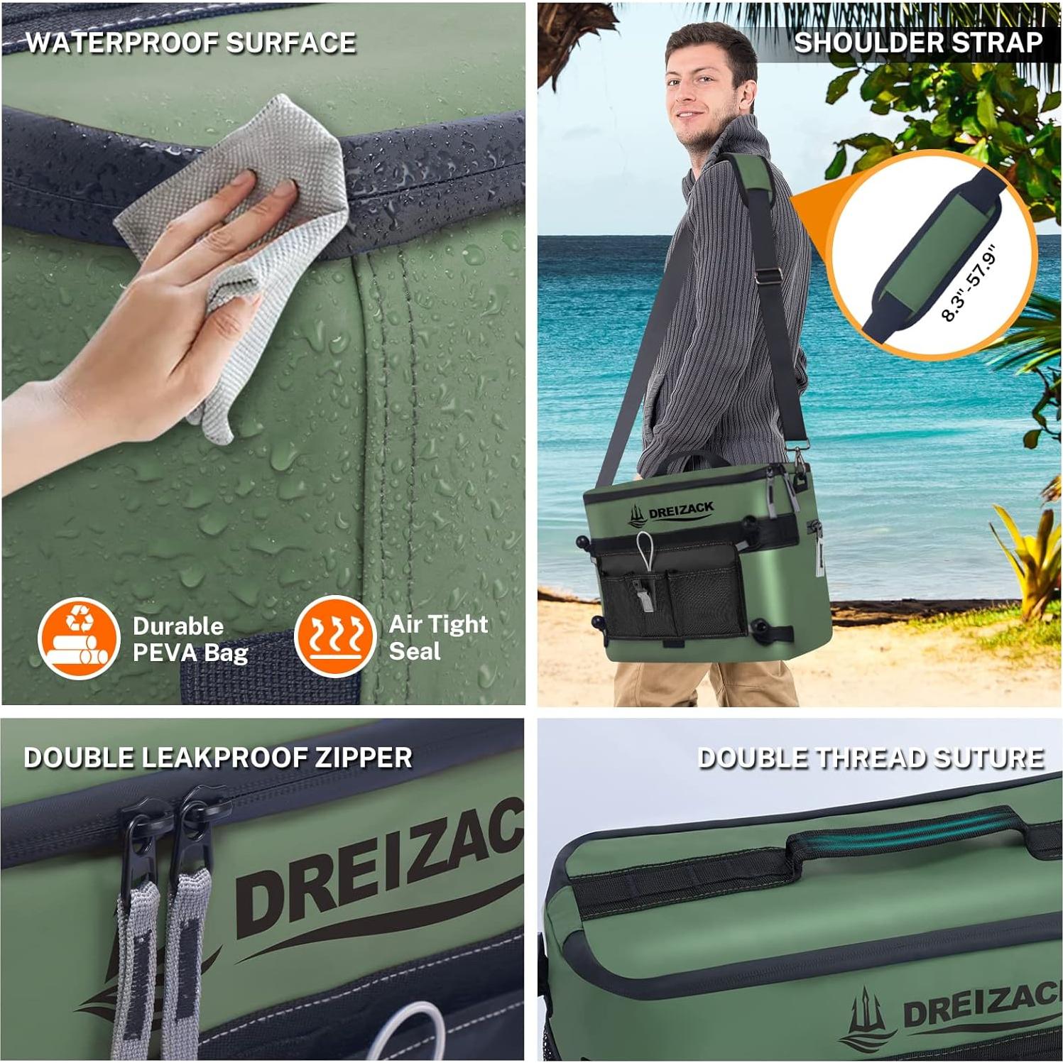 Enfriador de Kayak Dreizack Verde Impermeable 1.5L Aislado