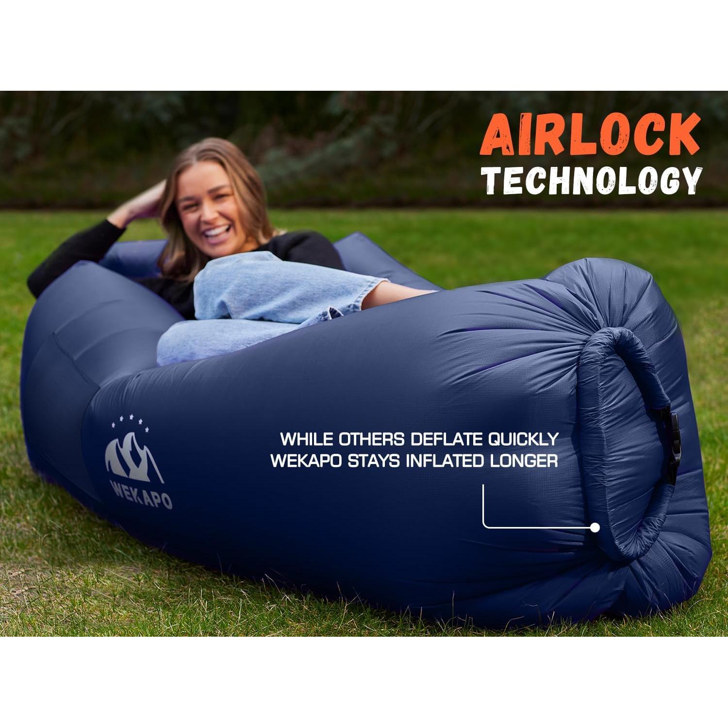WEKAPO Inflatable Sun Lounger, Air Sofa, Hammock, Portable, Waterproof and Leak-Proof, Ideal for Backyard, Beach, Travel, Camping, Picnics and Music Festivals