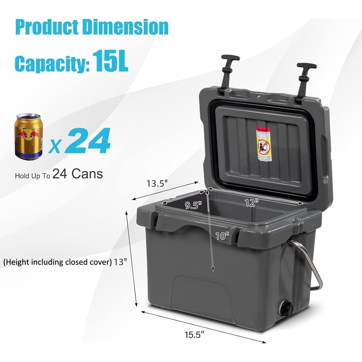 Enfriador de Hielo Portátil COSTWAY 16 Cuartos Aislado Gris