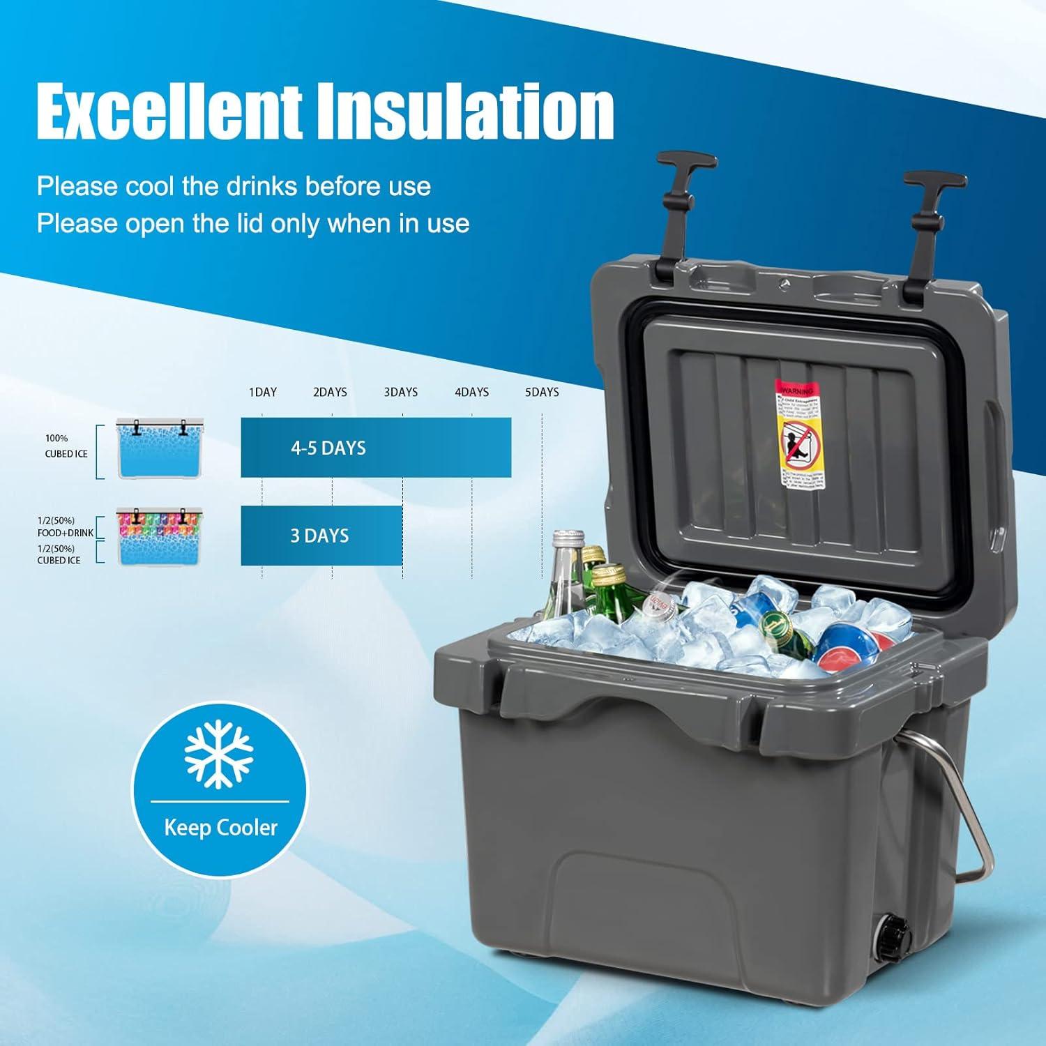 Enfriador de Hielo Portátil COSTWAY 16 Cuartos Aislado Gris