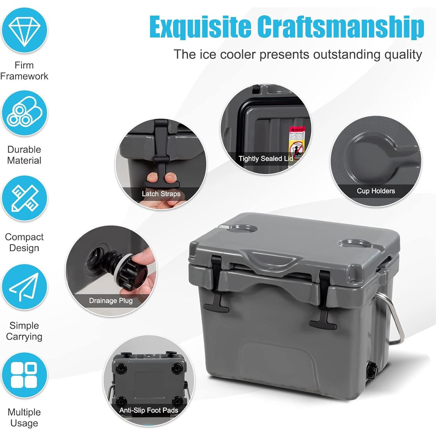 Enfriador de Hielo Portátil COSTWAY 16 Cuartos Aislado Gris