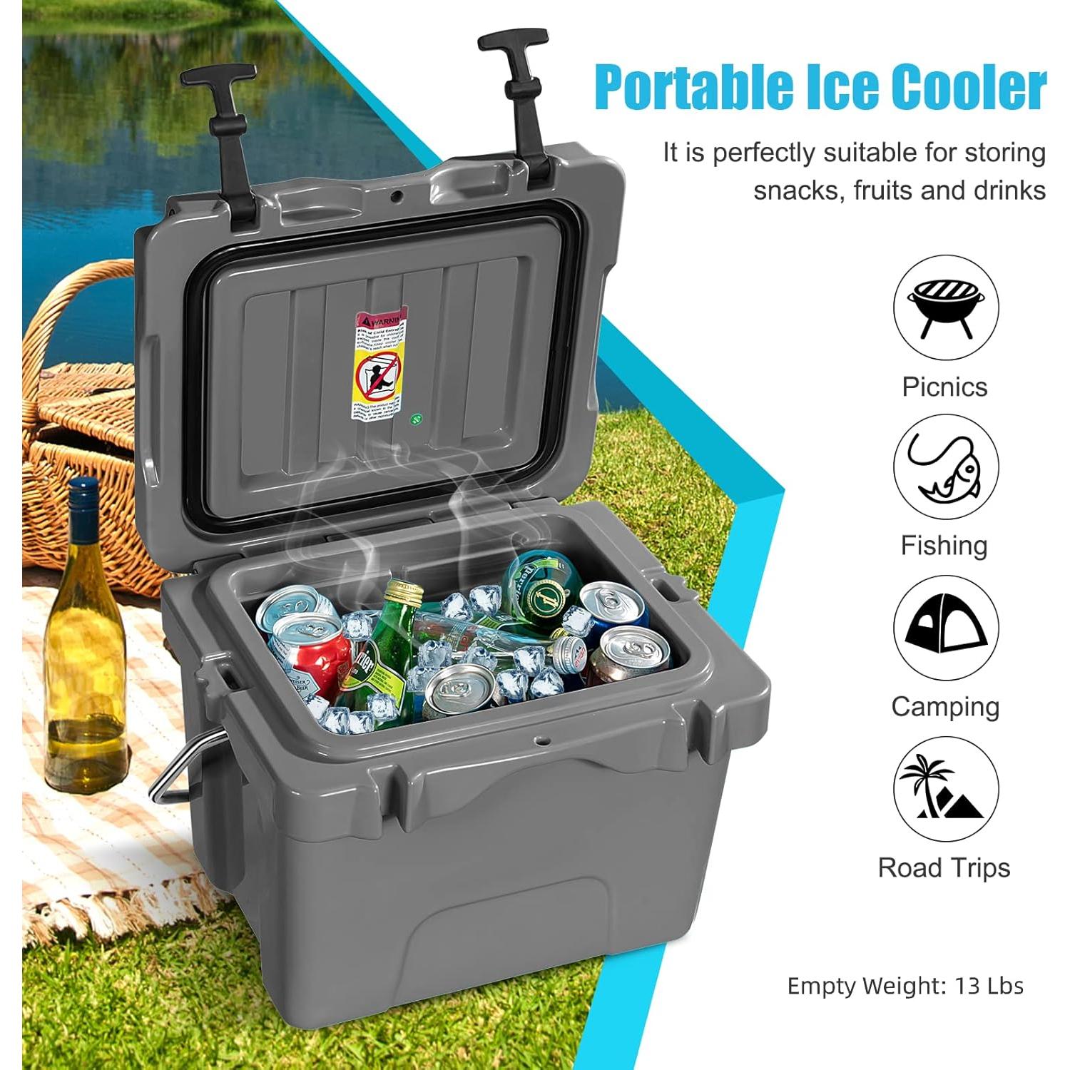 Enfriador de Hielo Portátil COSTWAY 16 Cuartos Aislado Gris