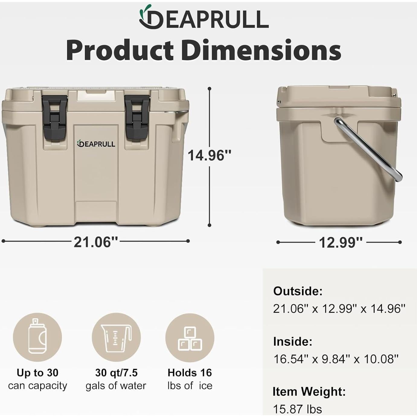 Enfriador Duro DEAPRULL 30QT Aislado para Camping y Playa