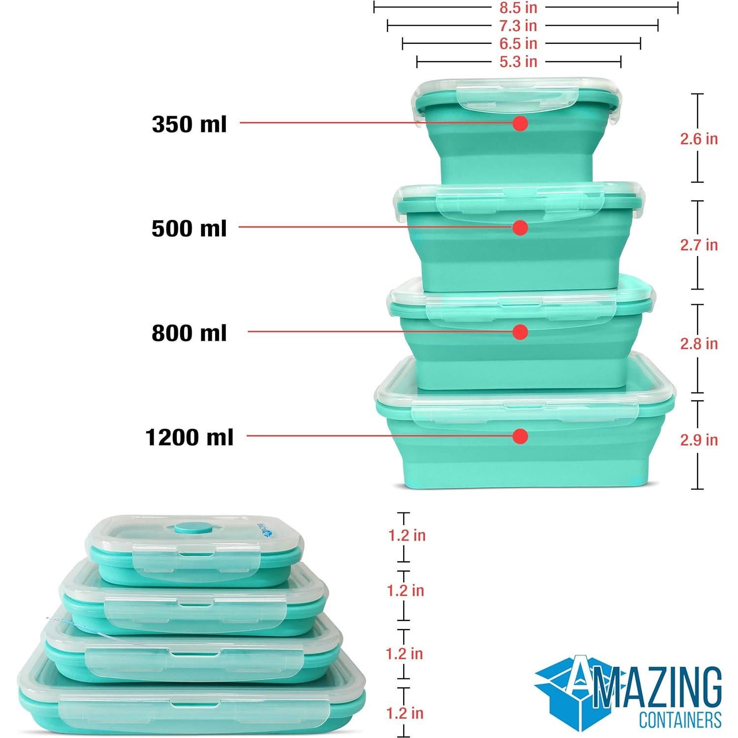 Set de 4 Contenedores de Almacenamiento Silicona Plegables