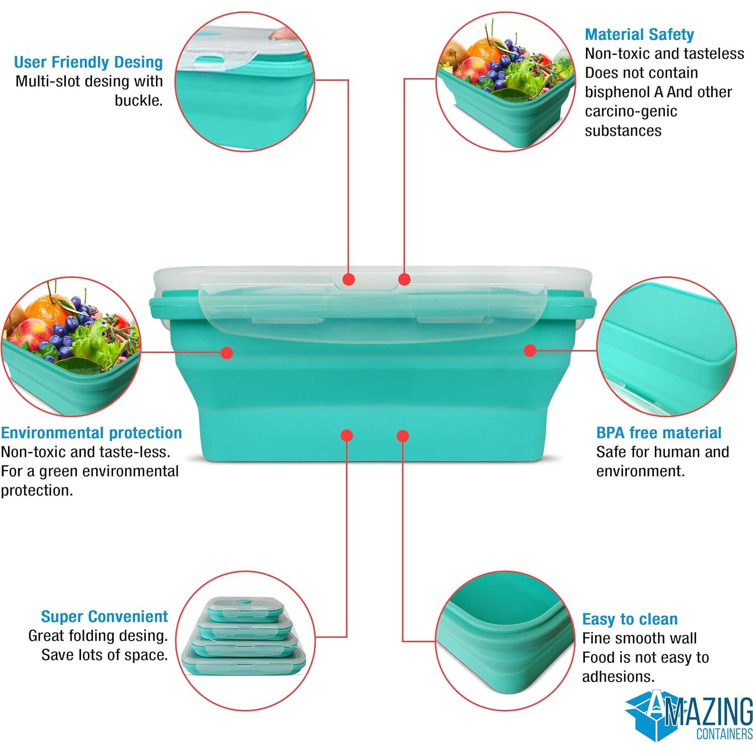 Set de 4 Contenedores de Almacenamiento Silicona Plegables