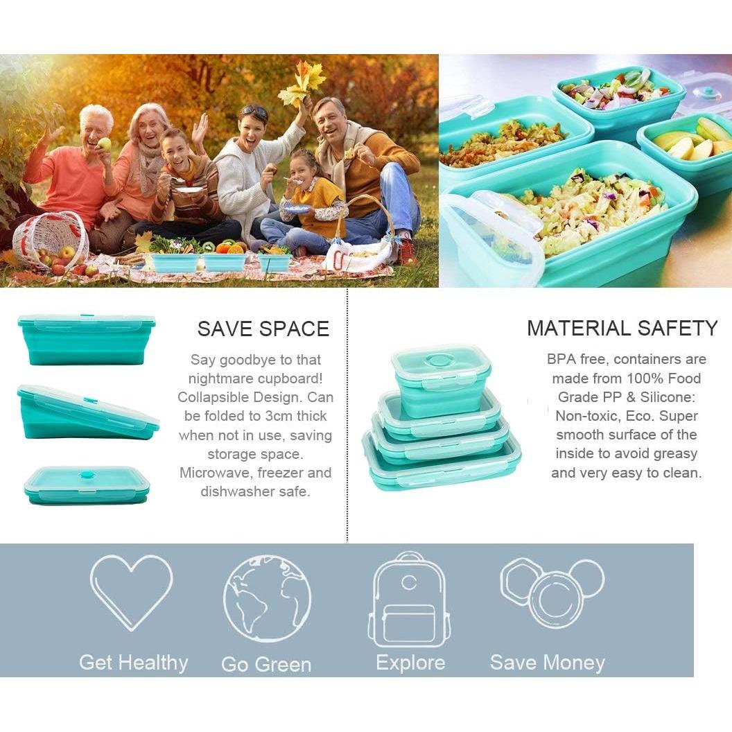 Set de 4 Contenedores de Almacenamiento Silicona Plegables