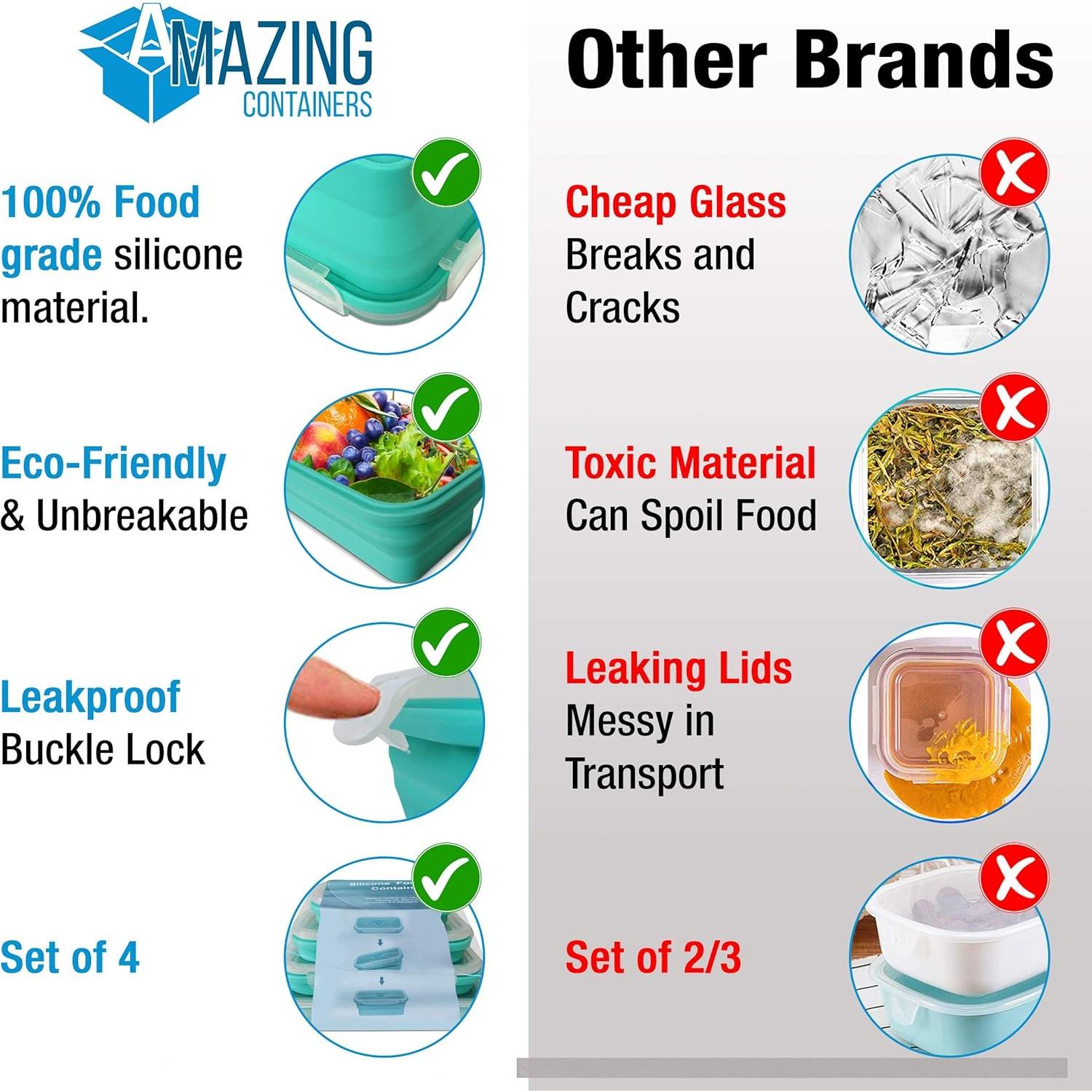 Set de 4 Contenedores de Almacenamiento Silicona Plegables