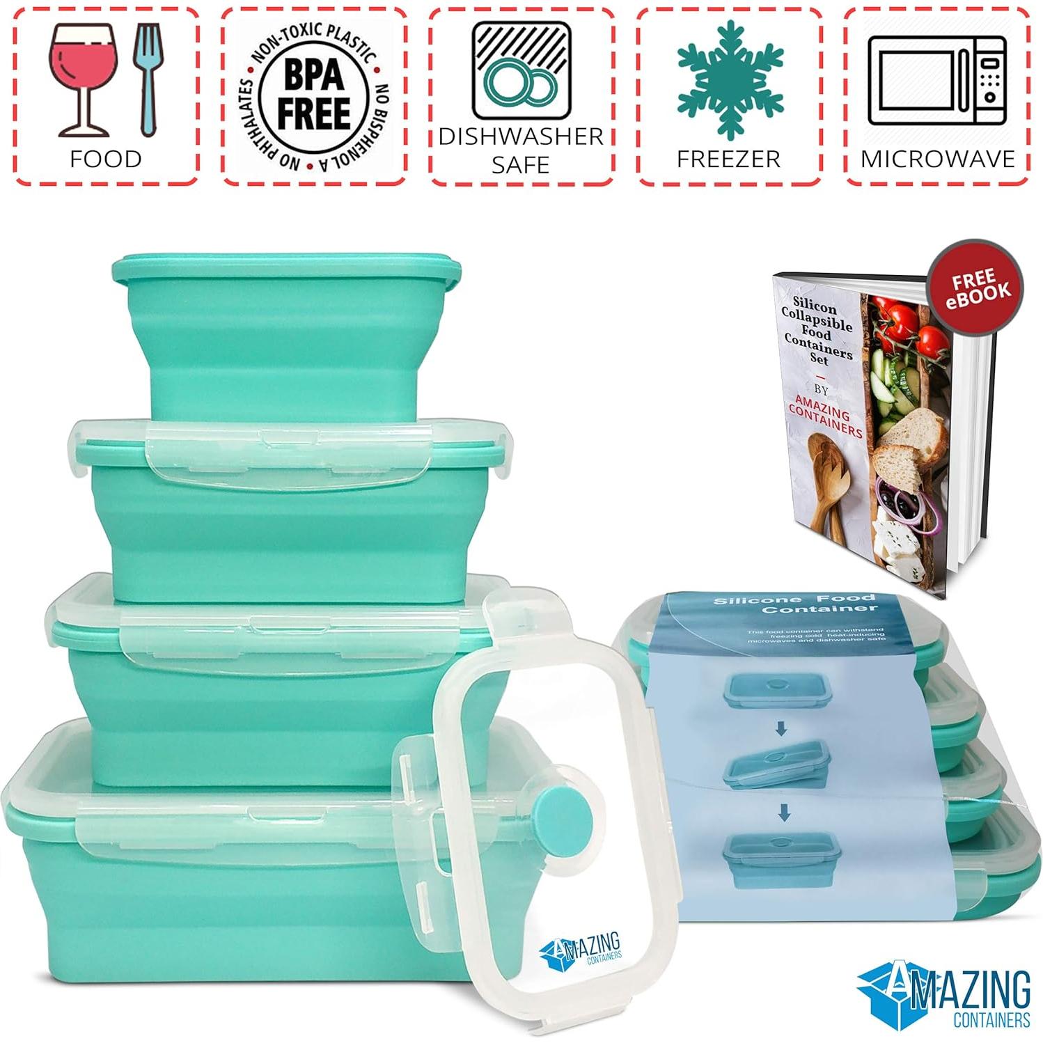 Set de 4 Contenedores de Almacenamiento Silicona Plegables