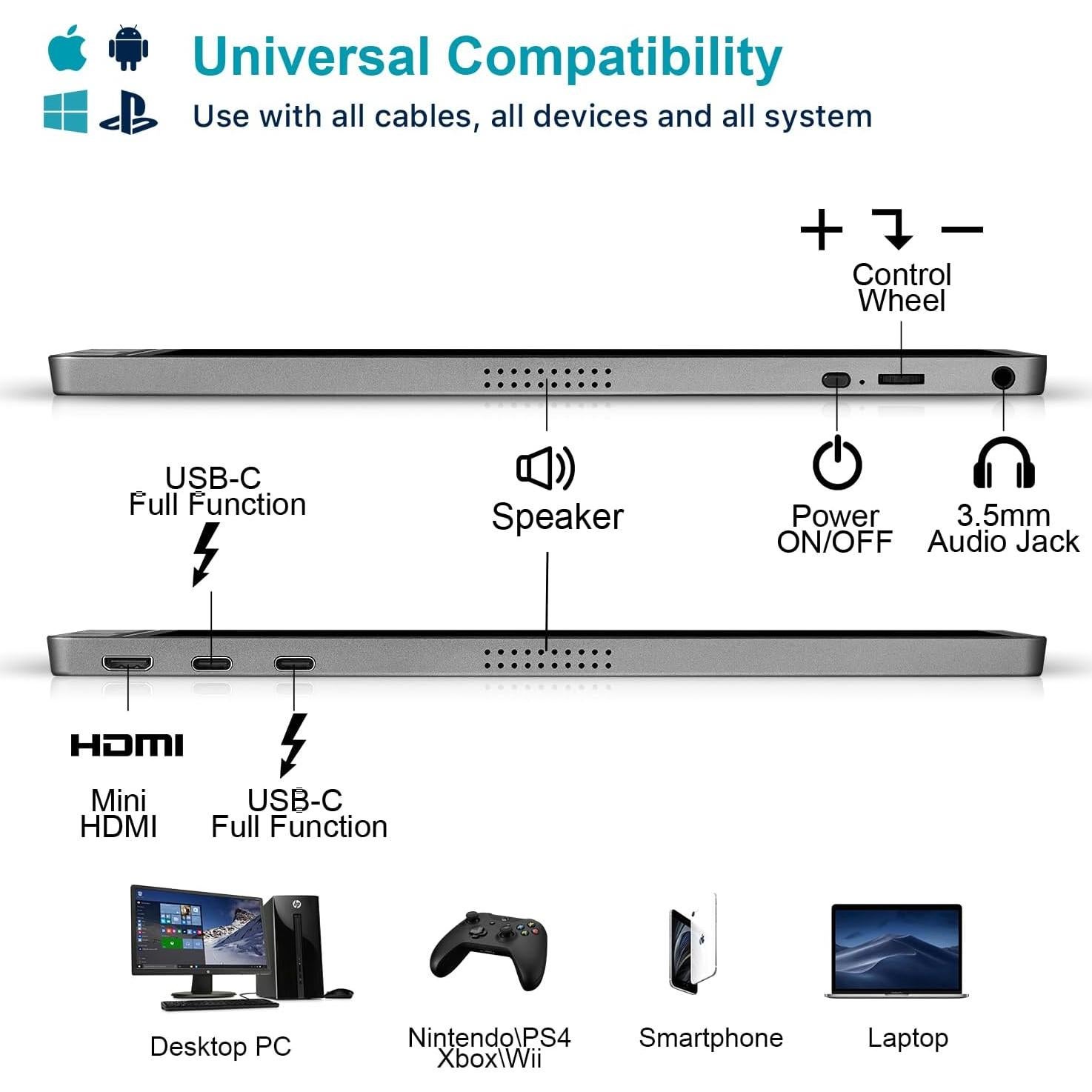 Monitor Portátil KYY K3 15.6" FHD 1080P USB-C HDMI