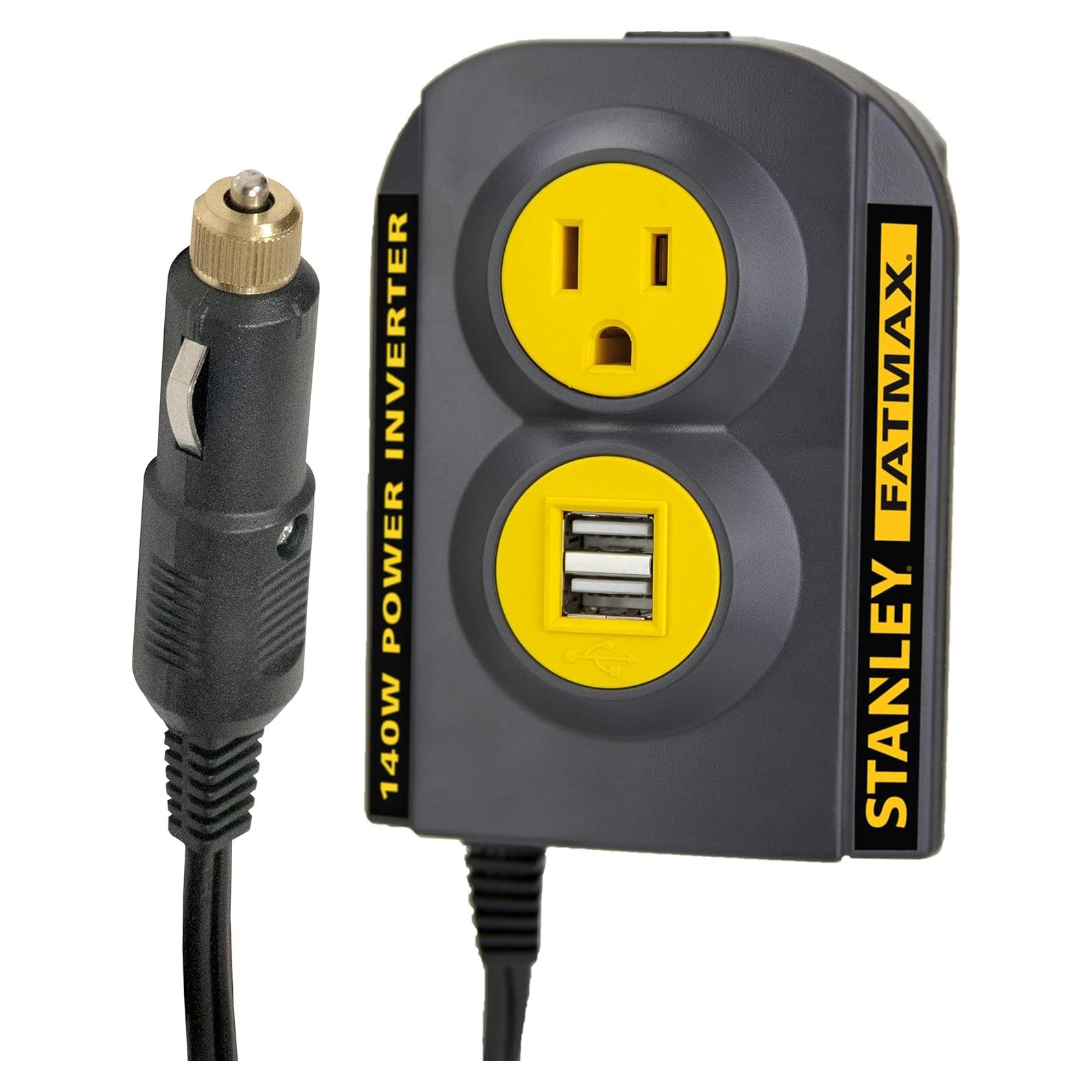 STANLEY FATMAX PCI140 140W Power Inverter: 12V DC to 120V AC Power Outlet with Dual USB Ports