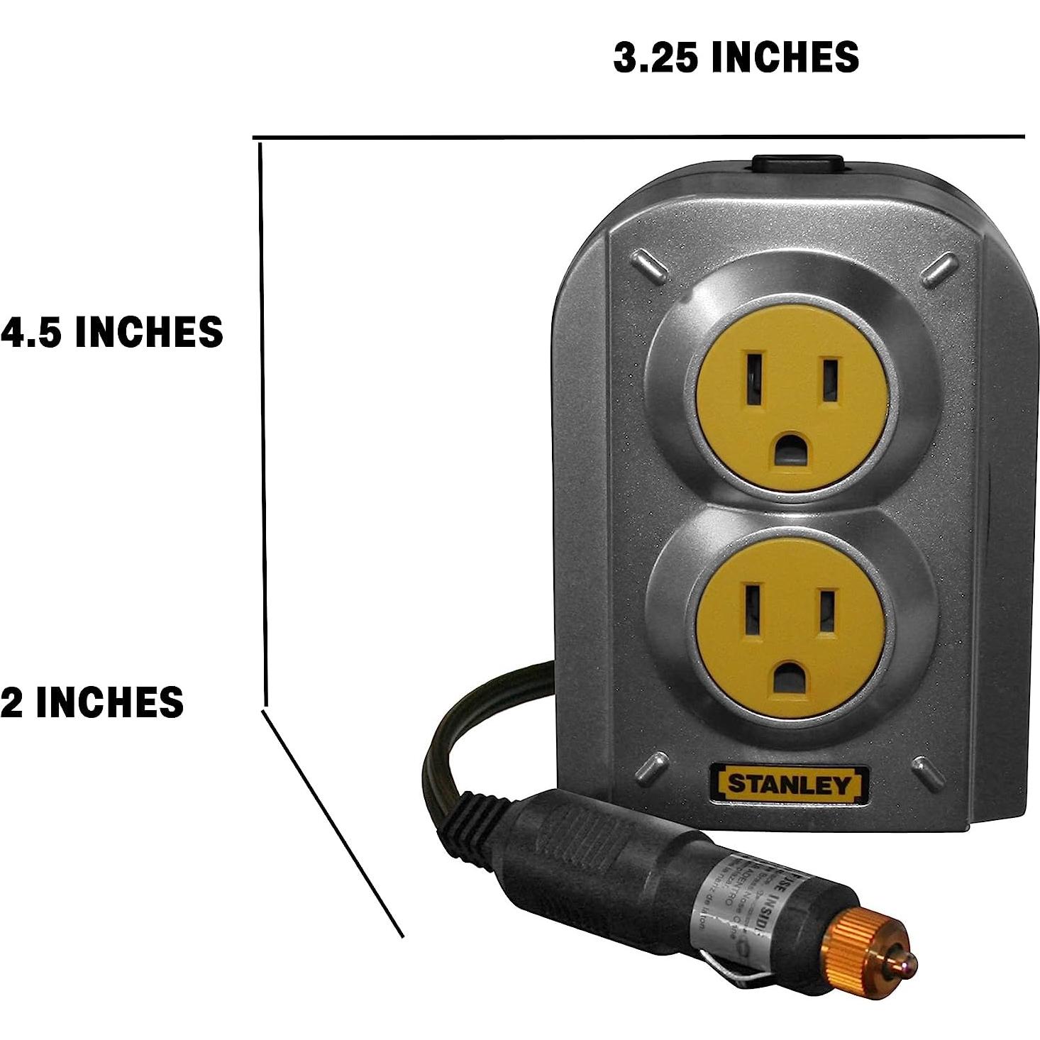 STANLEY FATMAX PCI140 140W Power Inverter: 12V DC to 120V AC Power Outlet with Dual USB Ports
