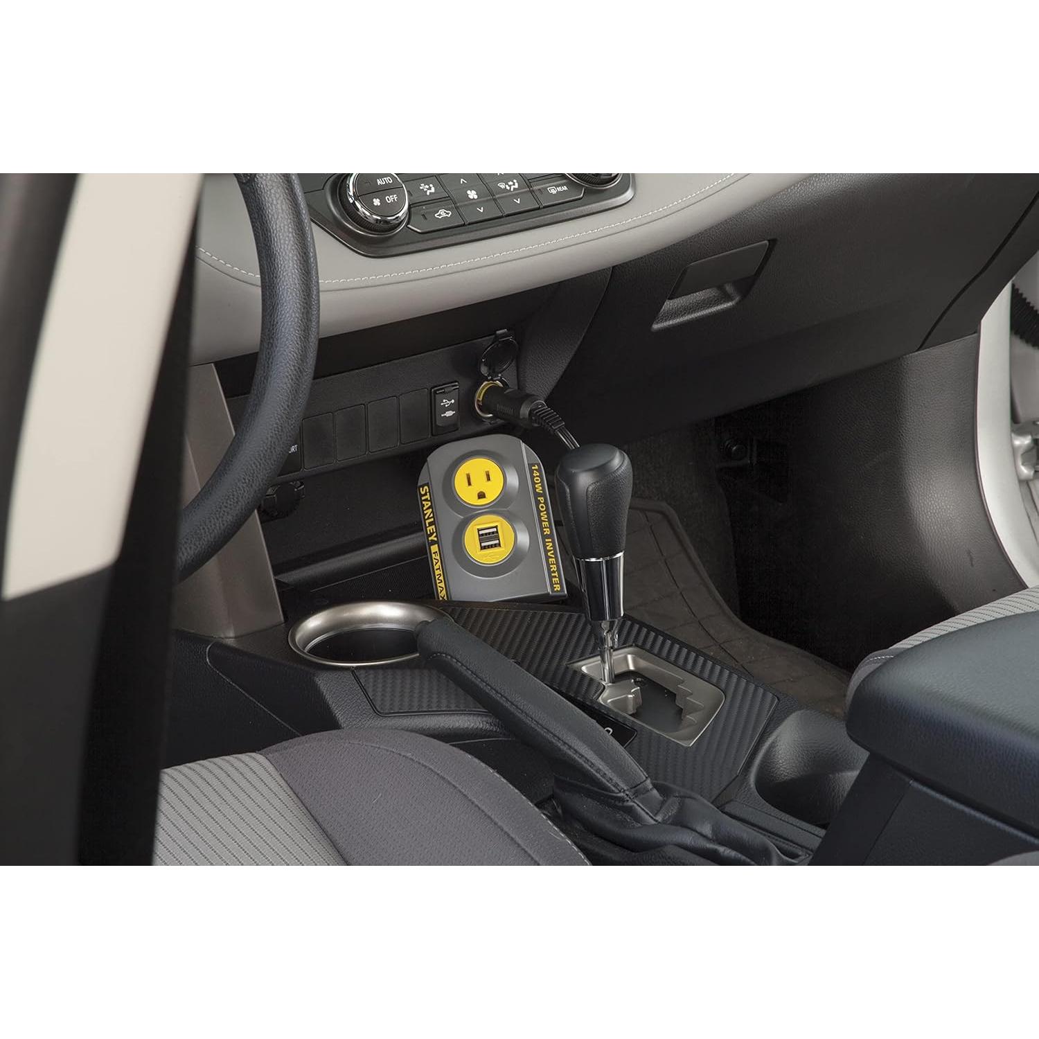 STANLEY FATMAX PCI140 140W Power Inverter: 12V DC to 120V AC Power Outlet with Dual USB Ports