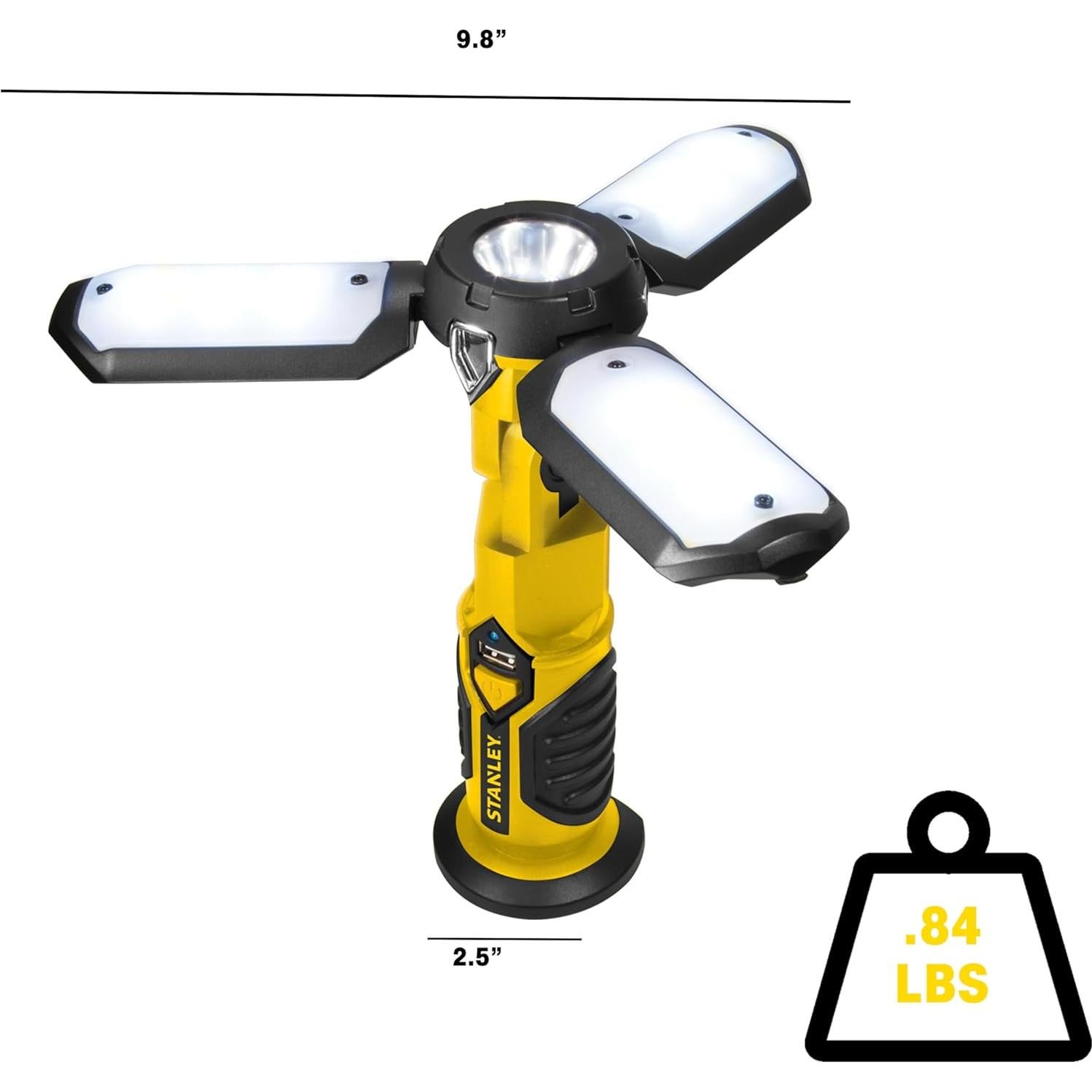 STANLEY SAT3S Rechargeable 600 Lumen Lithium Ion LED Satellite Work Light with USB Power Charger