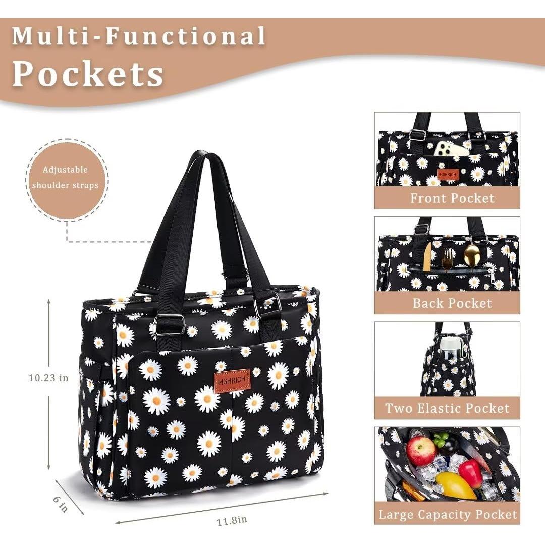 Large Women Lunch Bags for Work/Insulated Adult Lunch Box for Women/Leakproof Cooler Lunch Tote Bag with Storage Pocket. Reusable Lunch Cooler Purse for Work Picnic Hiking 14L, Floral