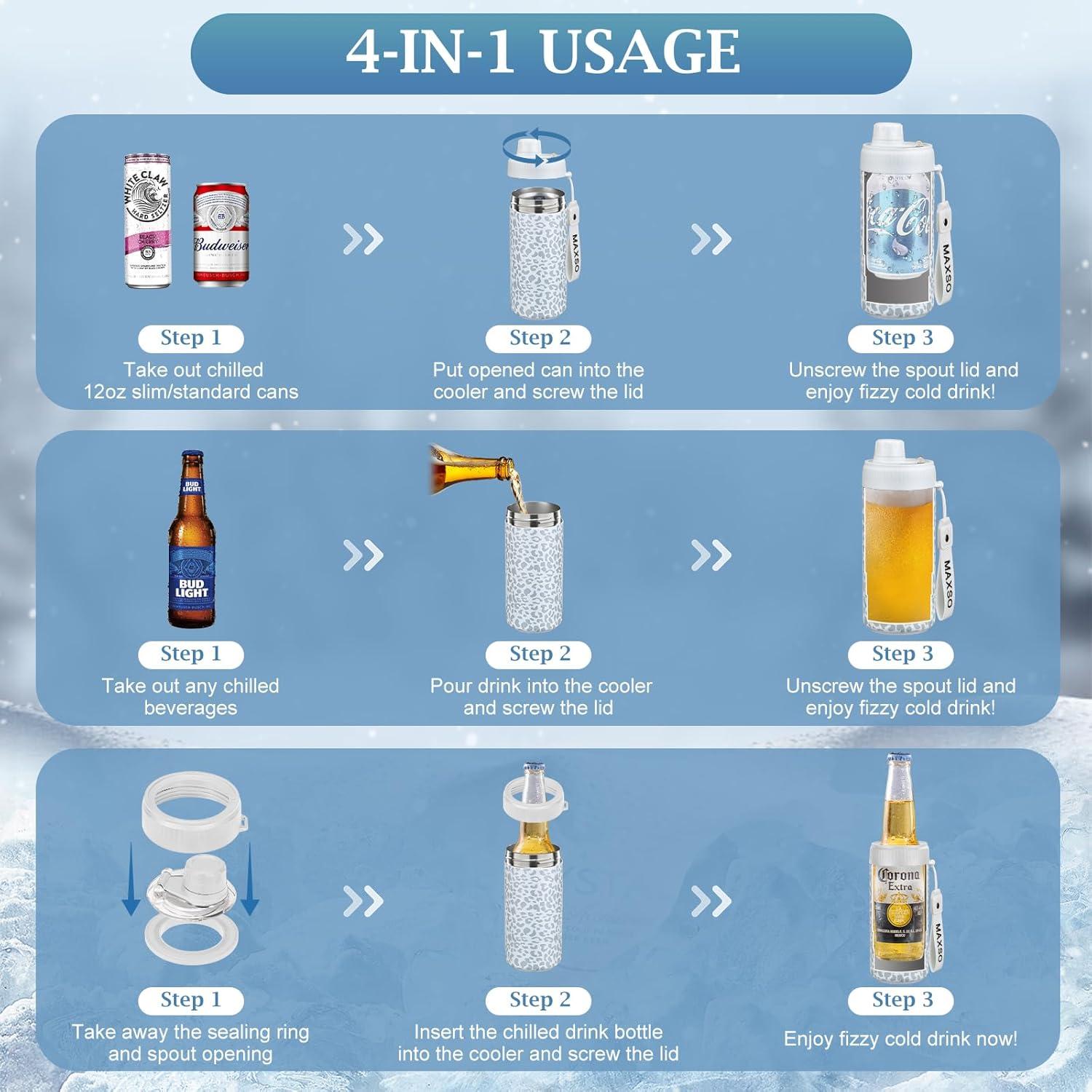 Enfriador de Latas MAXSO 4-en-1 Acero Inoxidable Leopardo