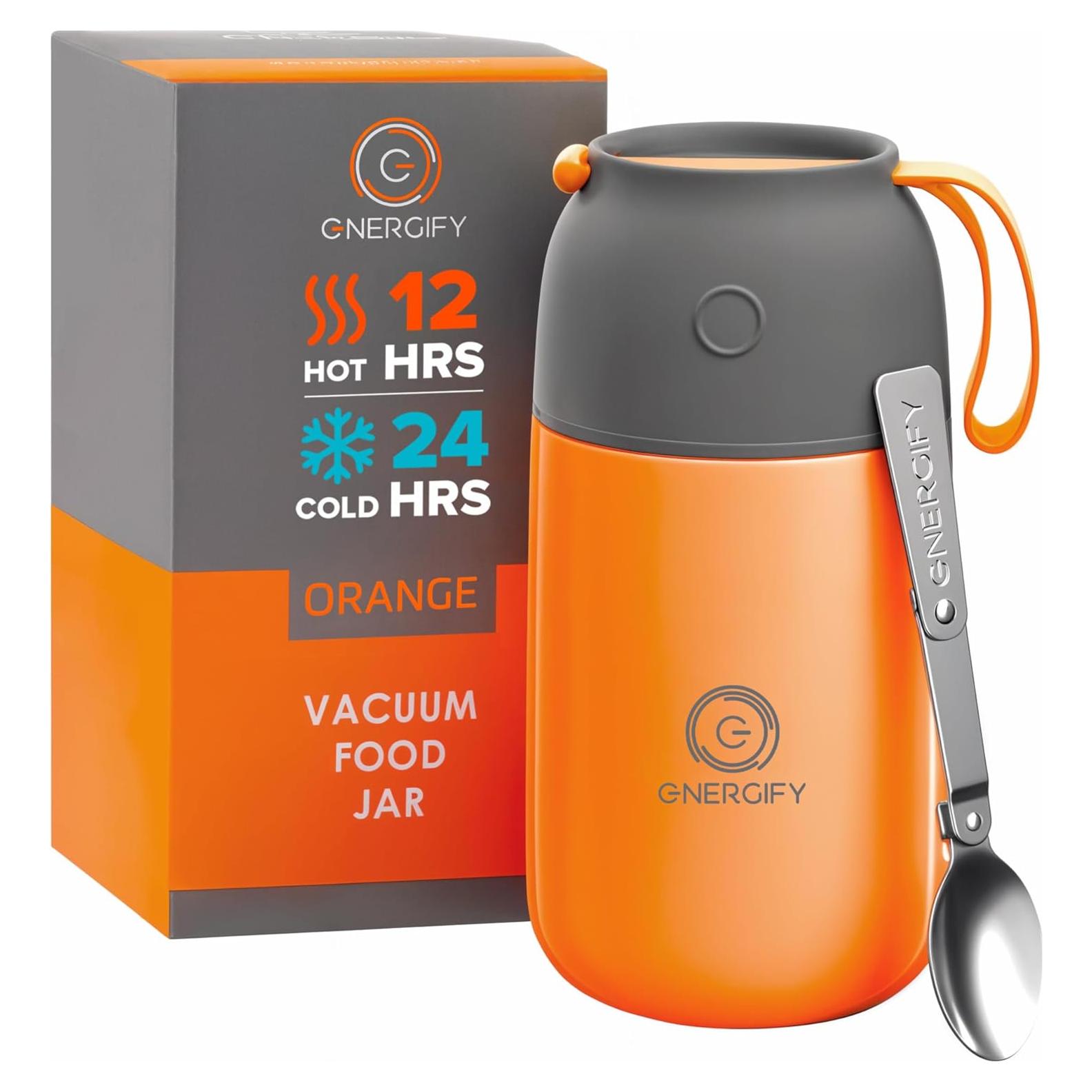 Tarro de Comida Aislado Energify 710ml Naranja a Prueba de Fugas