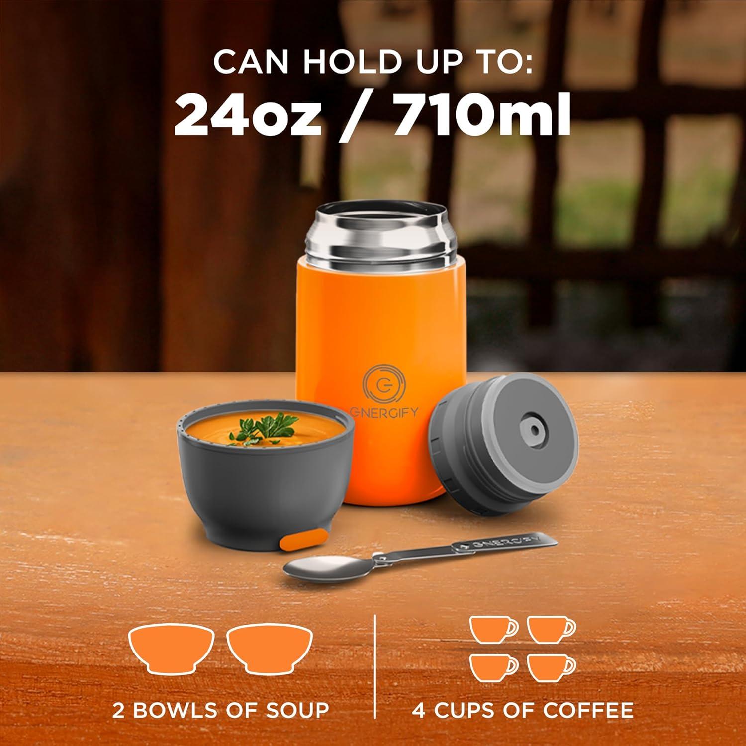 Tarro de Comida Aislado Energify 710ml Naranja a Prueba de Fugas