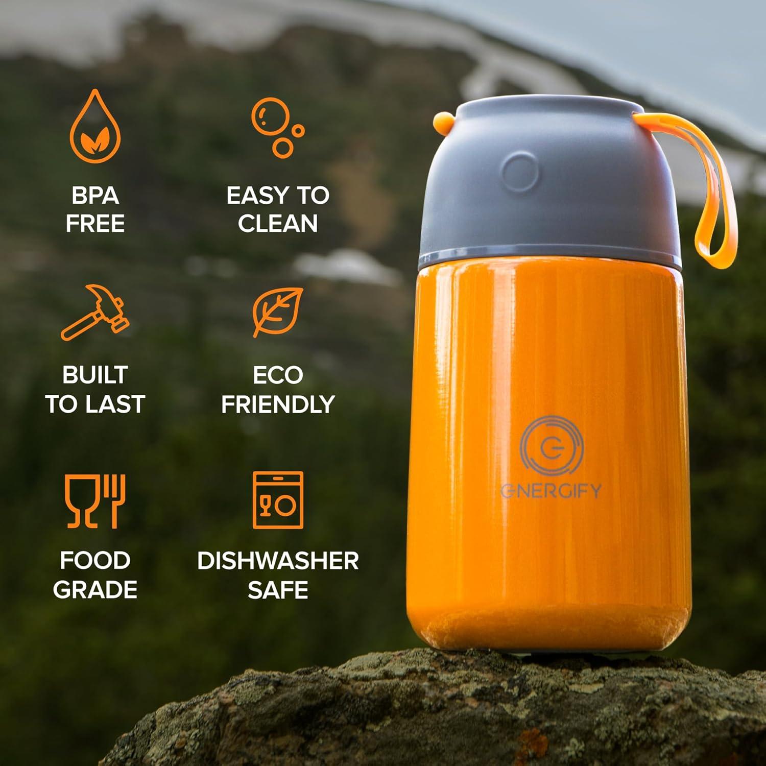 Tarro de Comida Aislado Energify 710ml Naranja a Prueba de Fugas