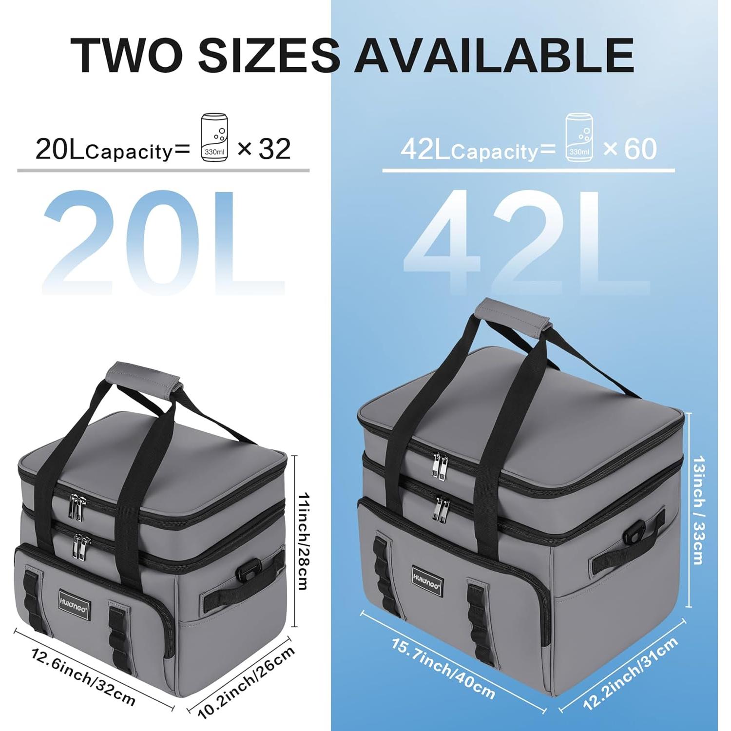 Bolsa Térmica Aislada Hulongo 20L Portátil Gris para Picnic