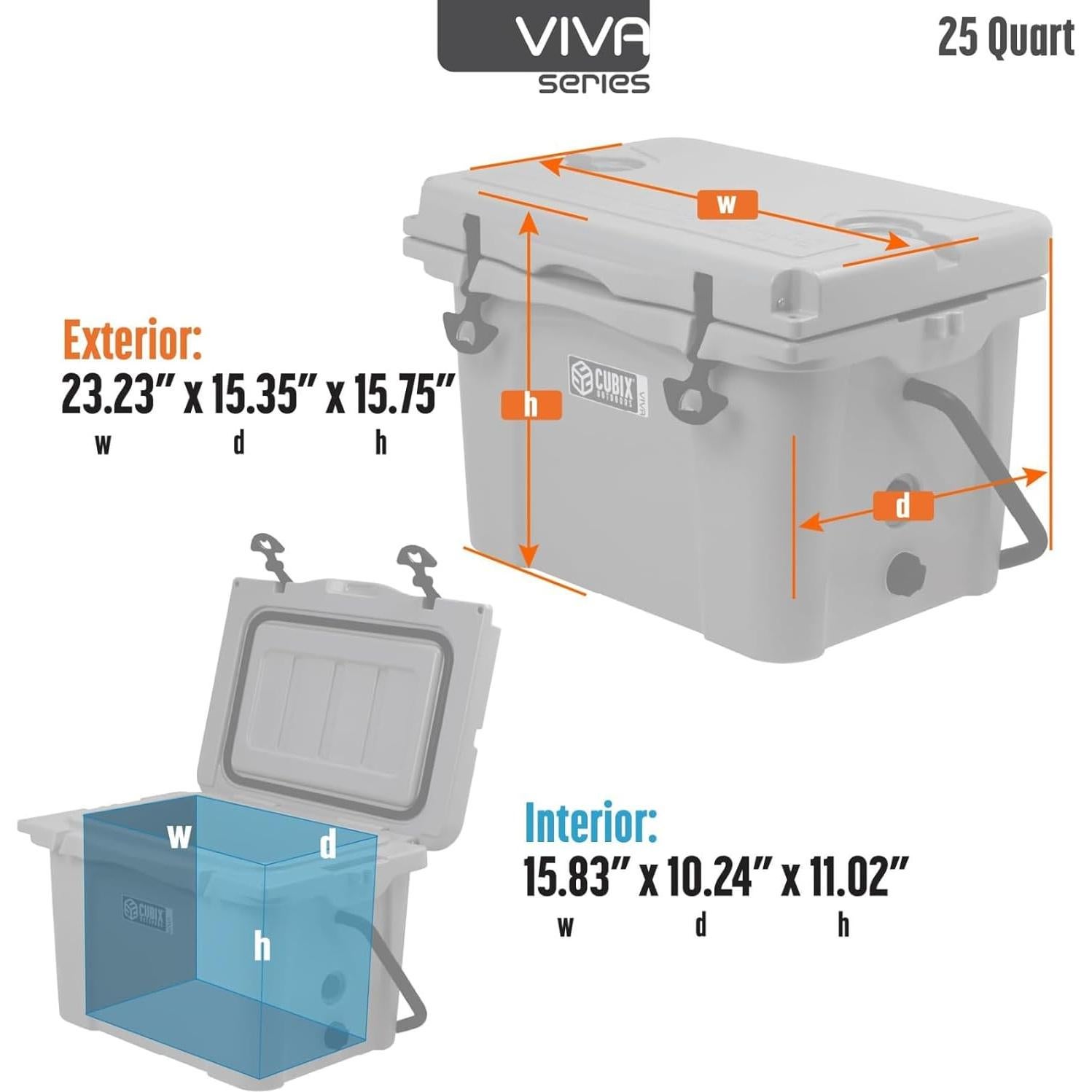 Enfriador Portátil Cubix Outdoors Viva 25QT Naranja Aislado 5 Días