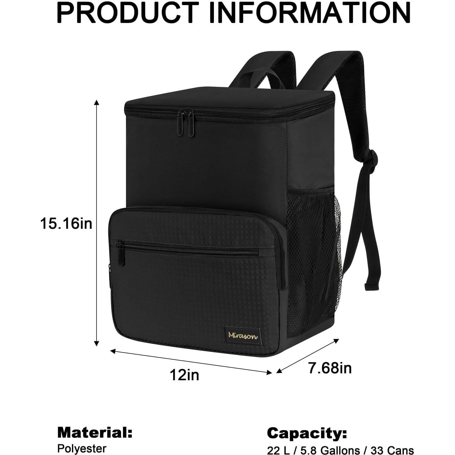 Mochila Cooler Aislada MIRASON 21.9L Negra a Prueba de Fugas