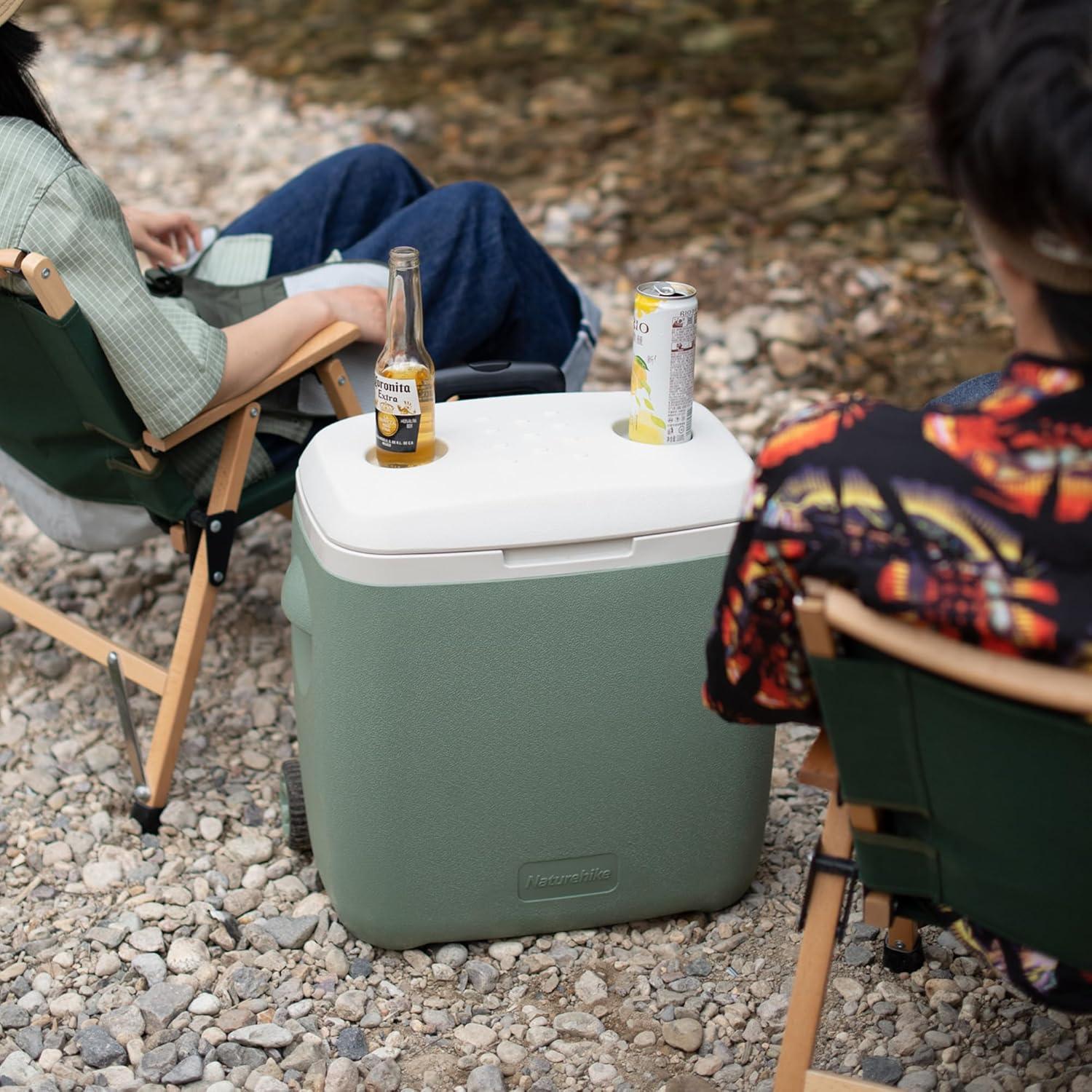 Naturehike 40QT Wheeled Hard Cooler, Insulated Food Safety Ice Chest Box with Telescoping Handle, Portable Ice Retention Cooler for Beach Camping Picnic Fishing Barbecue