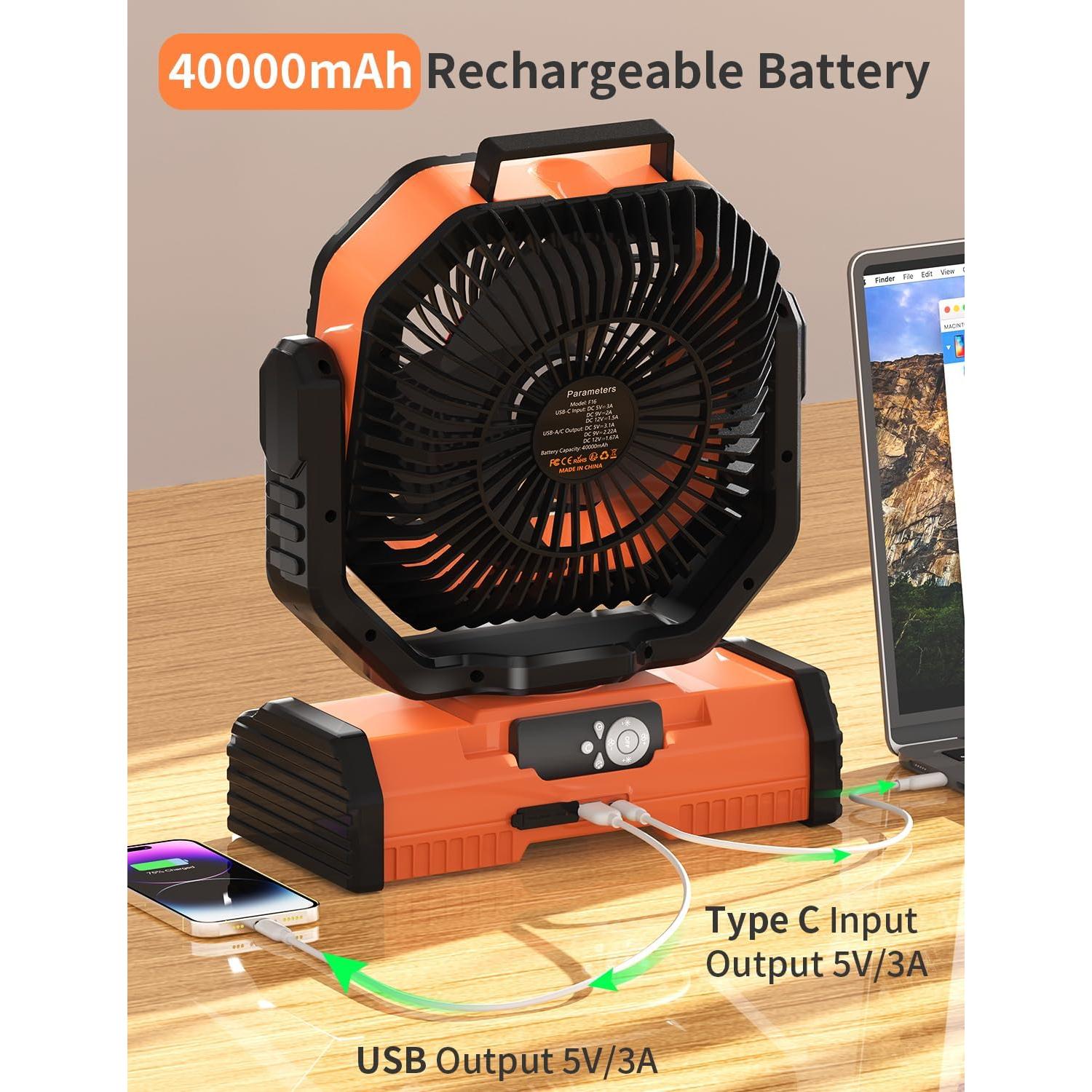 Ventilador portátil EEIFO F16 30.48 cm 40000mAh 4 velocidades