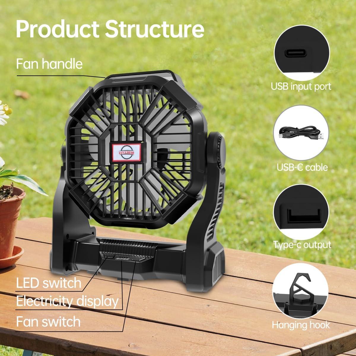 Ventilador de Camping Recargable Eloslos X23 10" USB LED