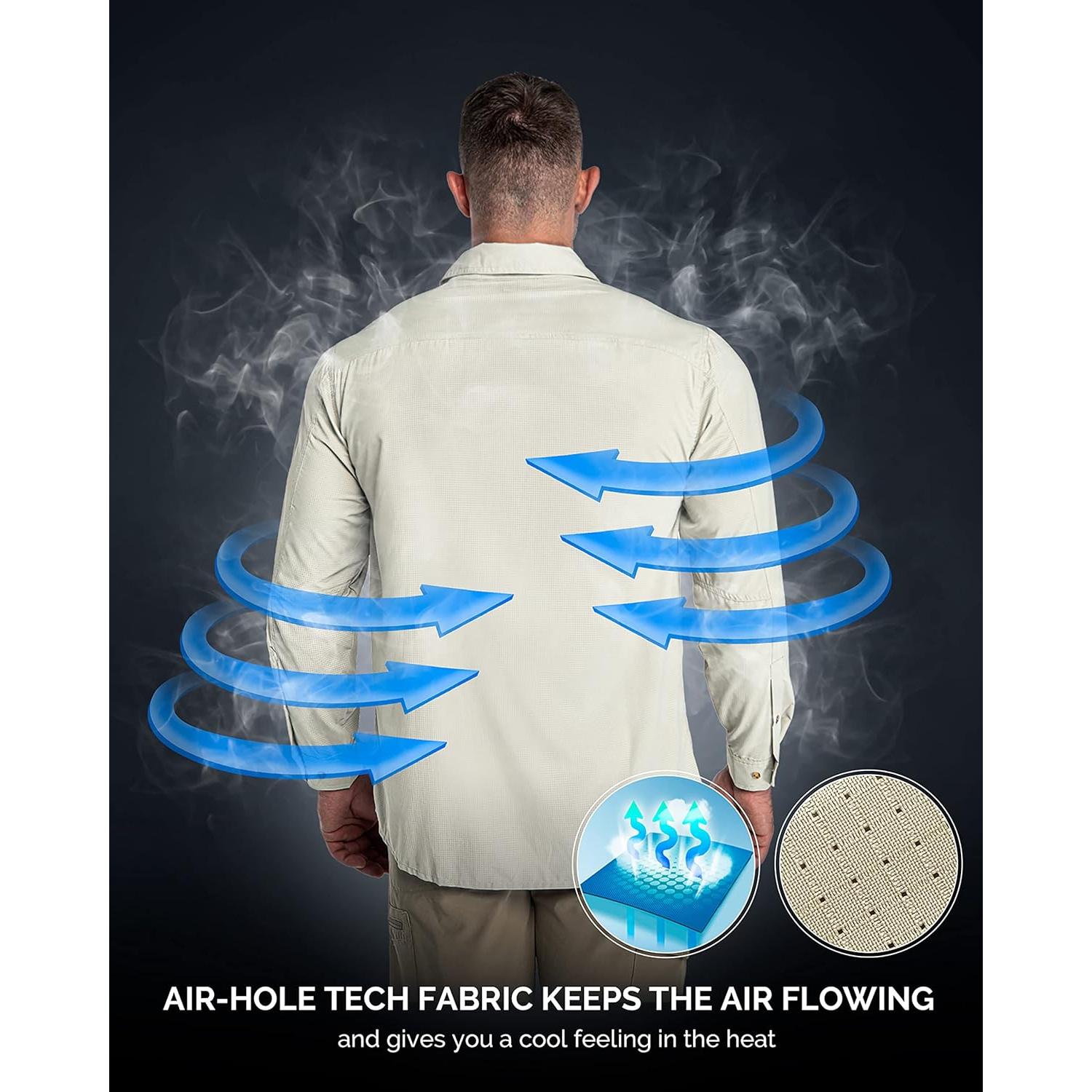 Camisa de Manga Larga Hombre UPF 50+ Secado Rápido Caqui