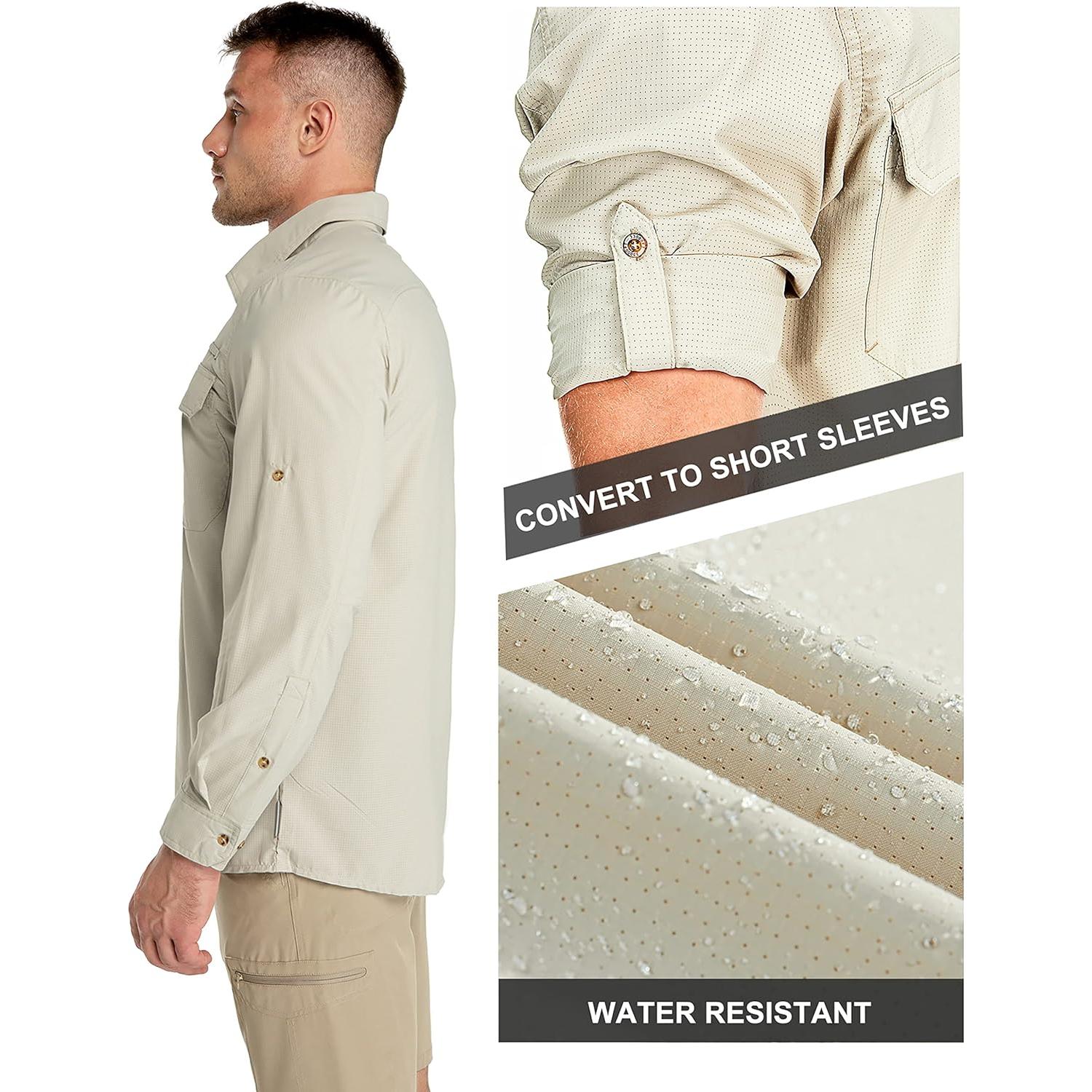 Camisa de Manga Larga Hombre UPF 50+ Secado Rápido Caqui