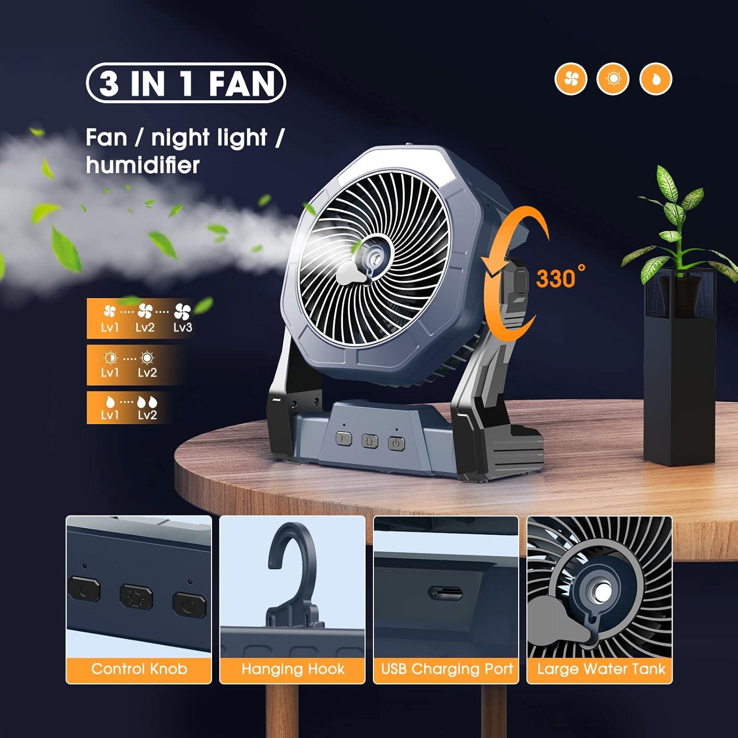 Ventilador Portátil Ausic P20 con Rocío 30000mAh 8" Gris