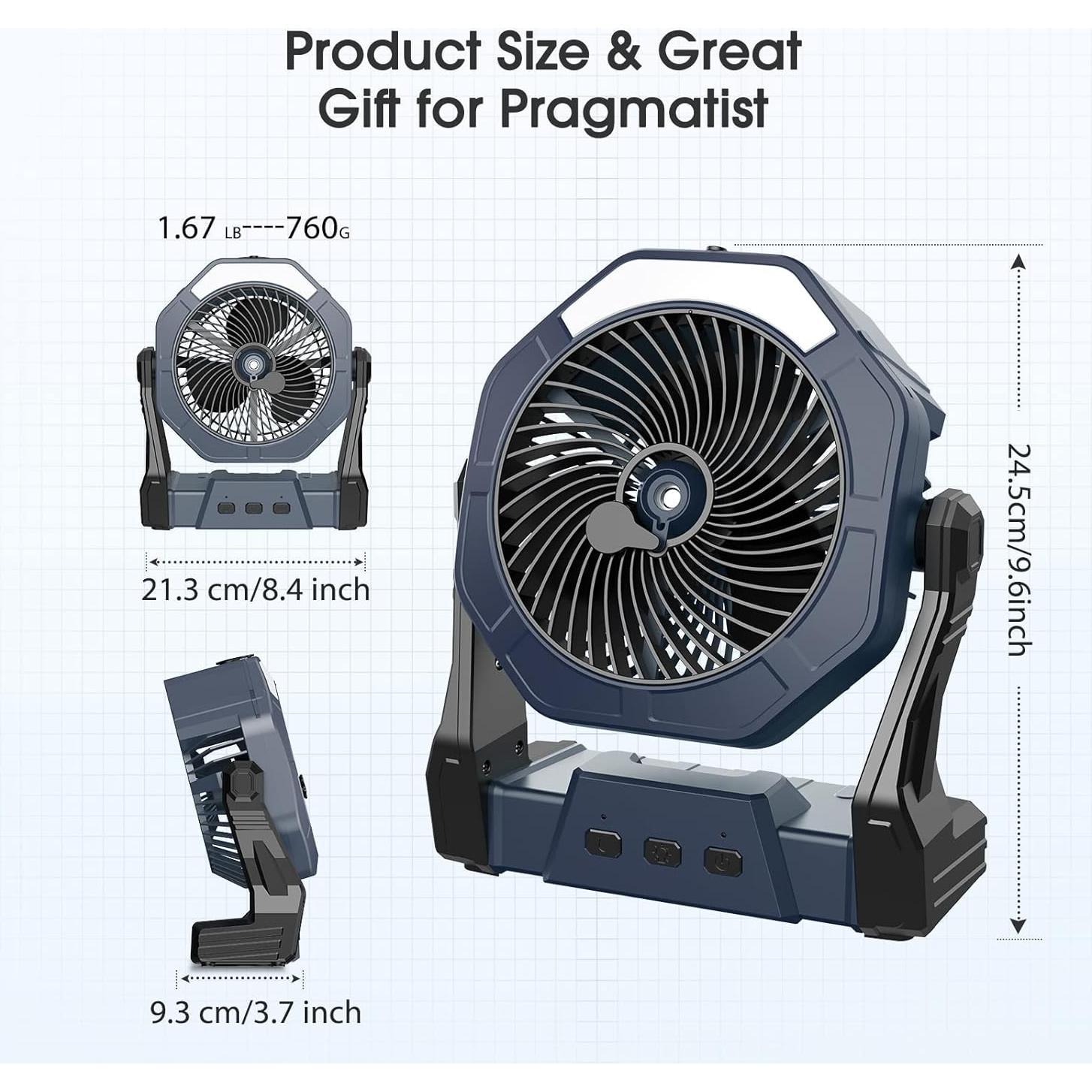 Ventilador Portátil Ausic P20 con Rocío 30000mAh 8" Gris