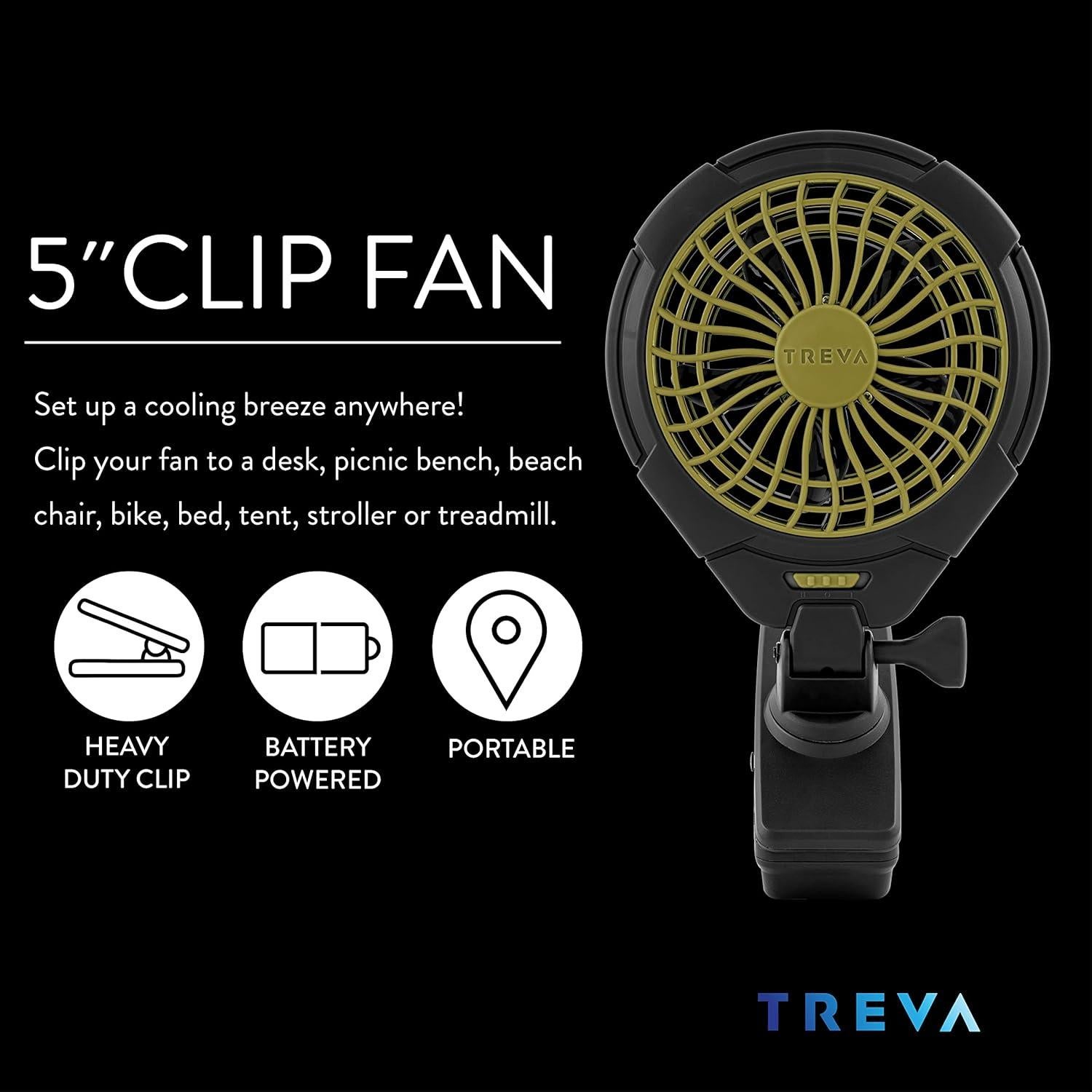 Ventilador Clip Portátil Treva 5" Batería 2 Paquete