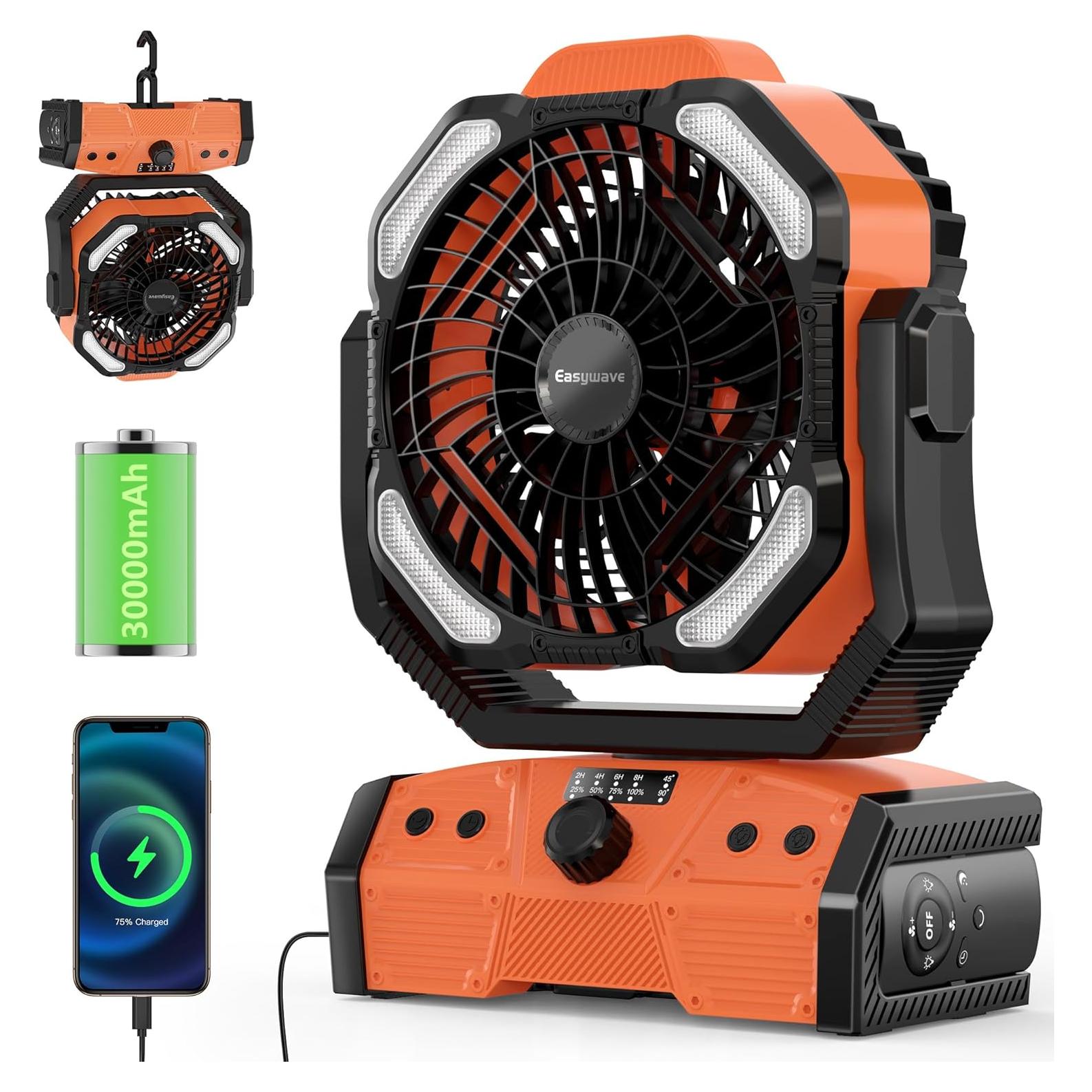 Ventilador de Camping Easywave Naranja con Linterna LED 30000mAh