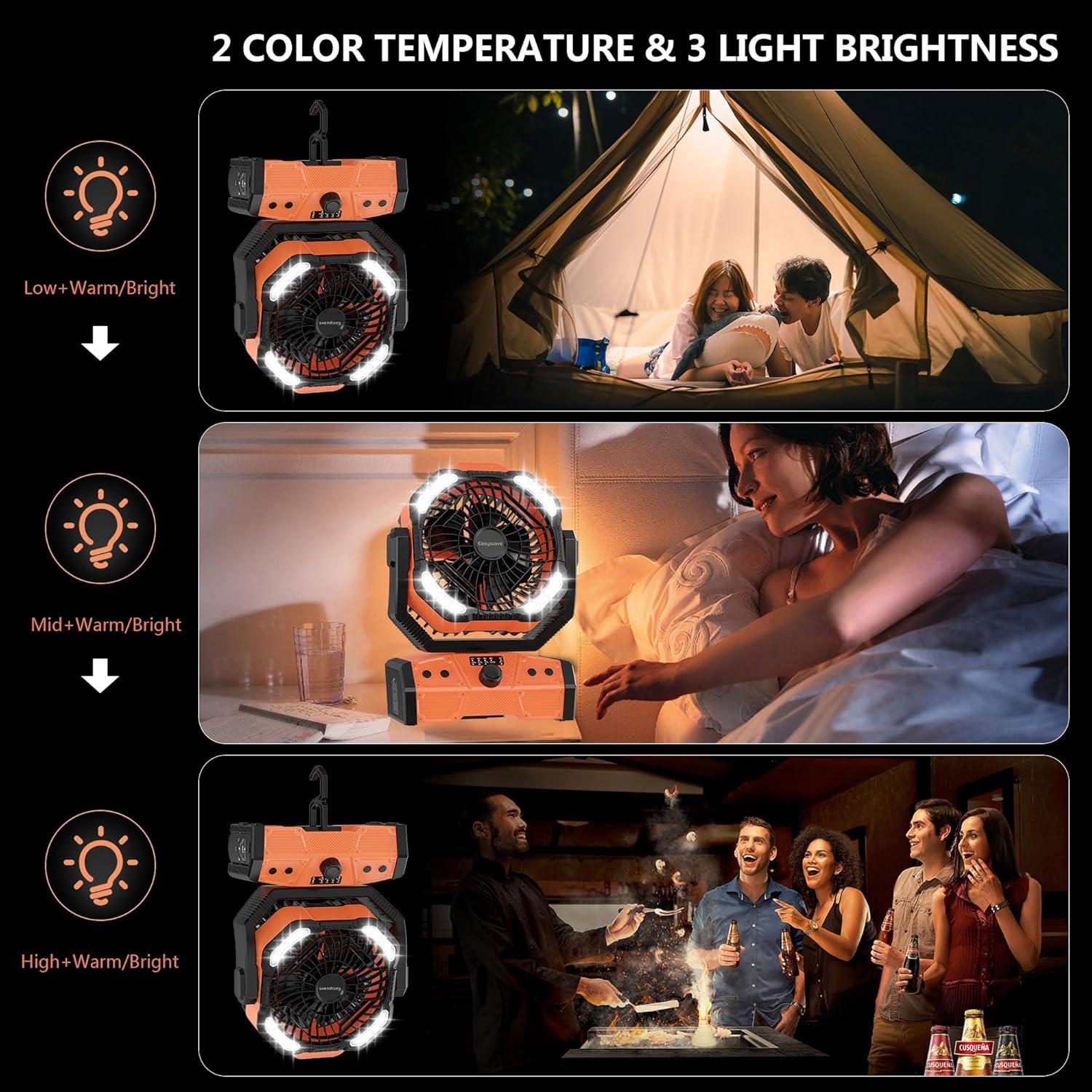 Ventilador de Camping Easywave Naranja con Linterna LED 30000mAh