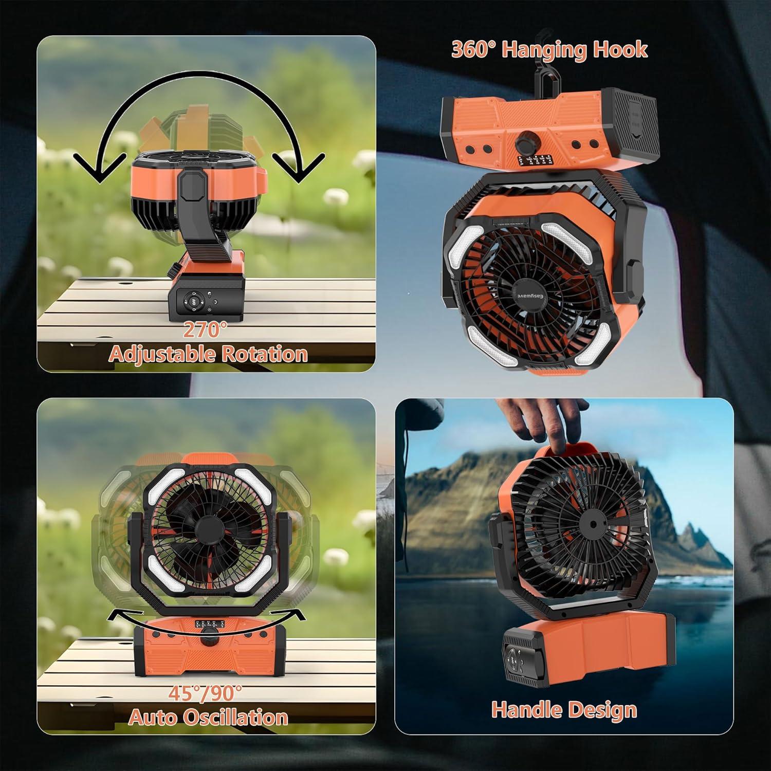 Ventilador de Camping Easywave Naranja con Linterna LED 30000mAh