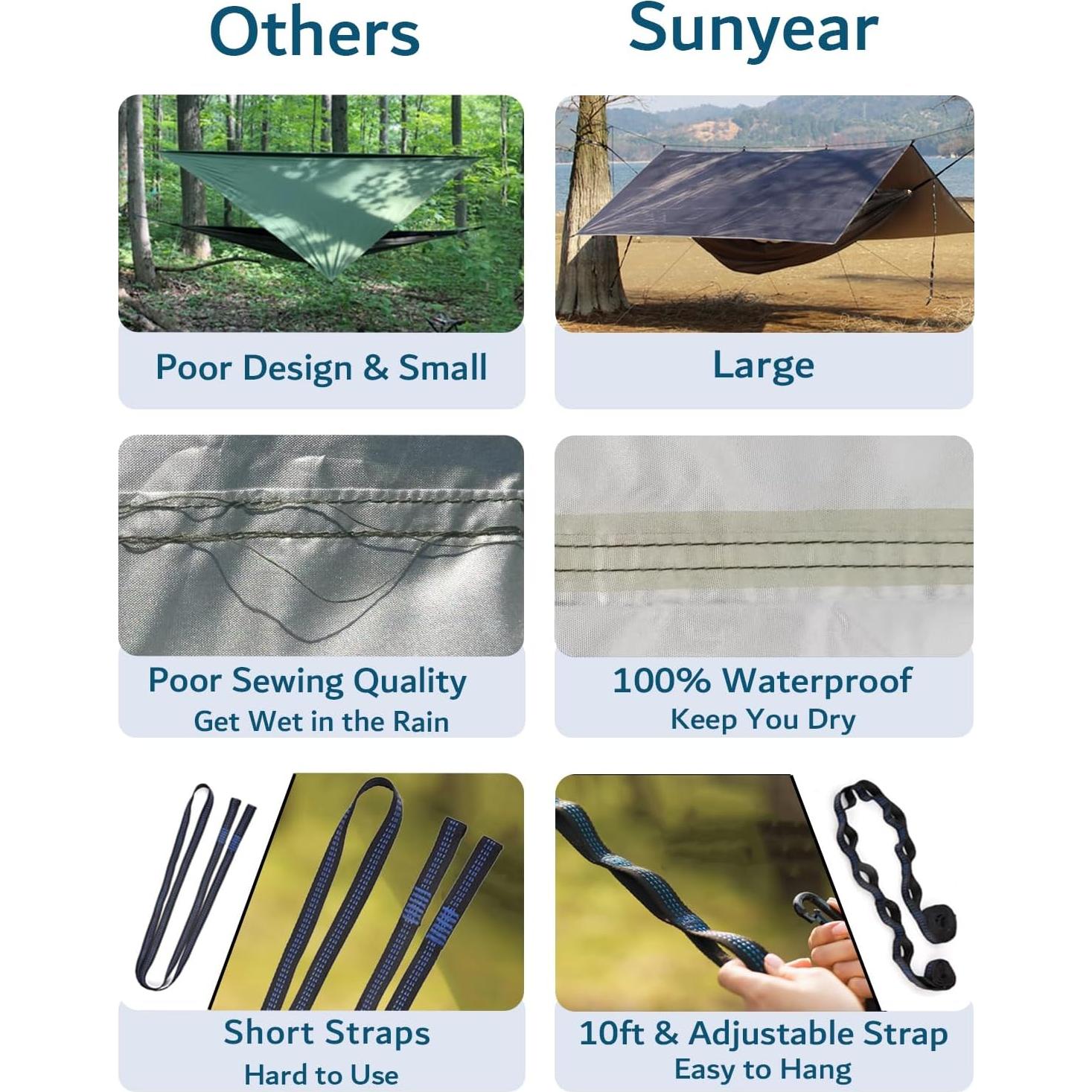 Hamaca Sunyear Doble para Camping con Toldo Impermeable y Red