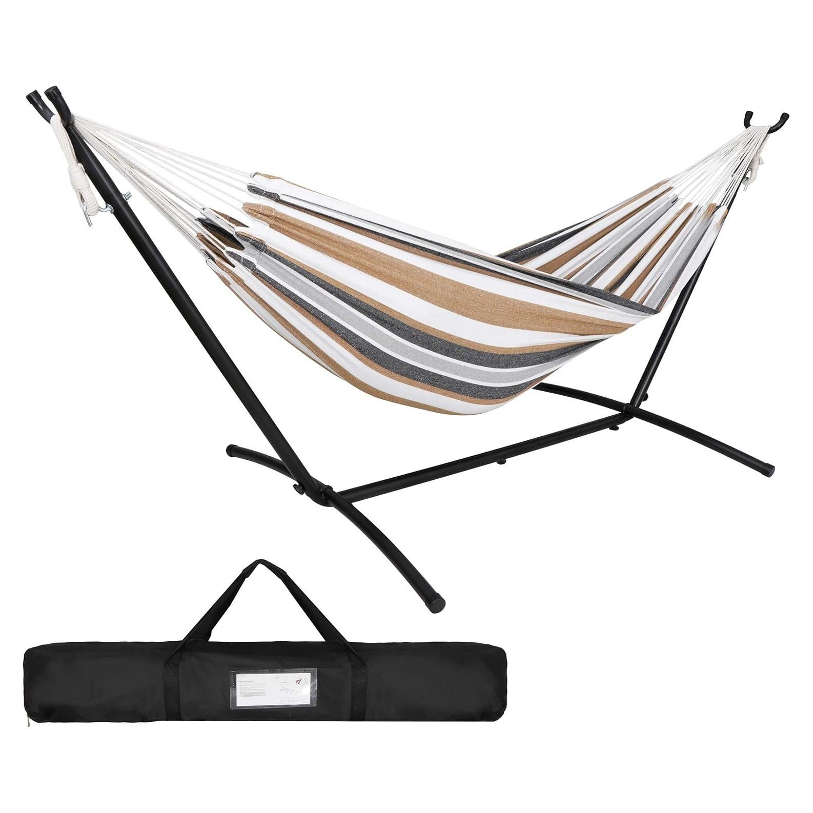 SUPER DEAL Portable 2 Person Hammock with 9FT Hammock Stand, 620 LBS Capacity Adjustable Hammock Bed with Space Saving Carrying Case Included for Camping Garden Backyard Patio Indoor Outdoor