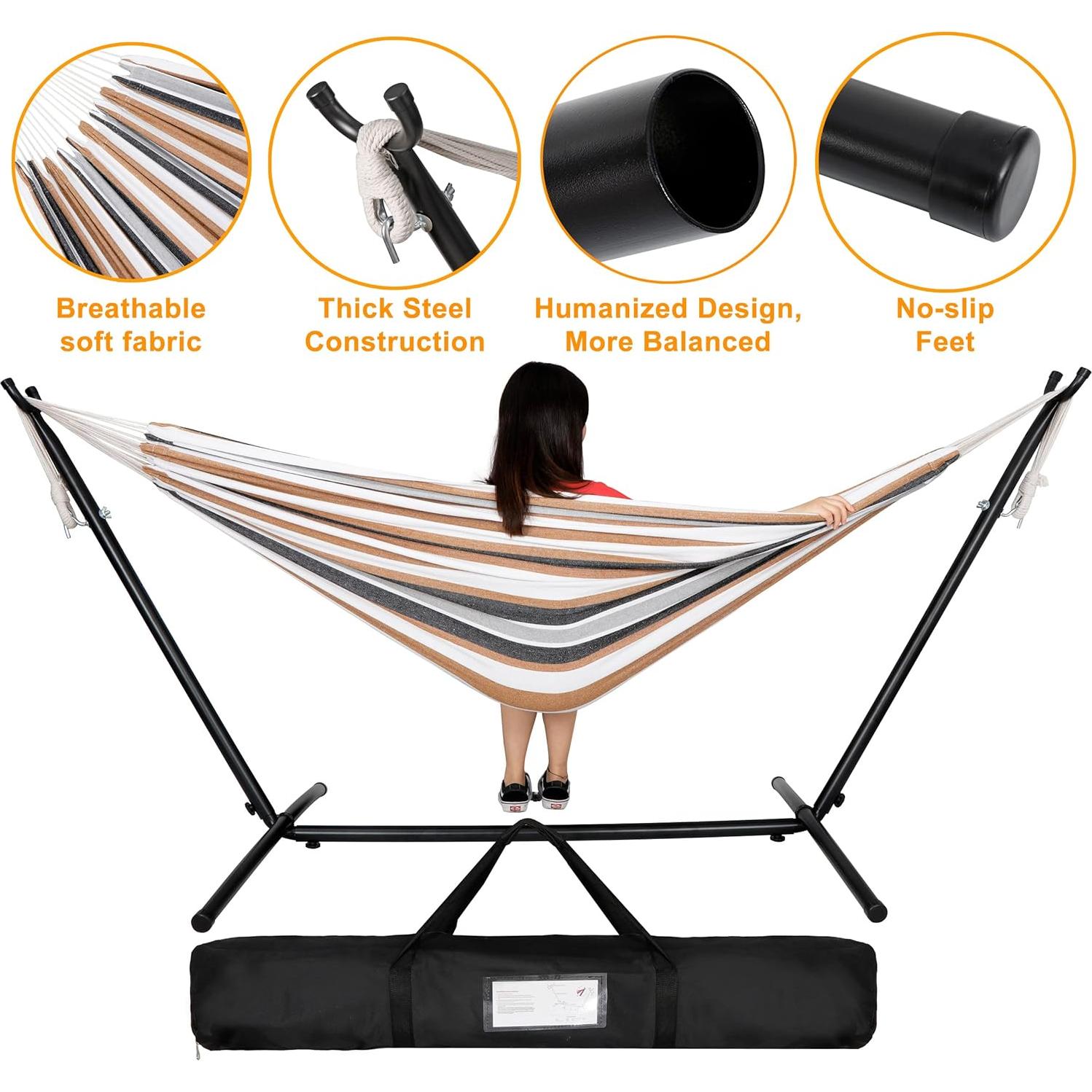 SUPER DEAL Portable 2 Person Hammock with 9FT Hammock Stand, 620 LBS Capacity Adjustable Hammock Bed with Space Saving Carrying Case Included for Camping Garden Backyard Patio Indoor Outdoor