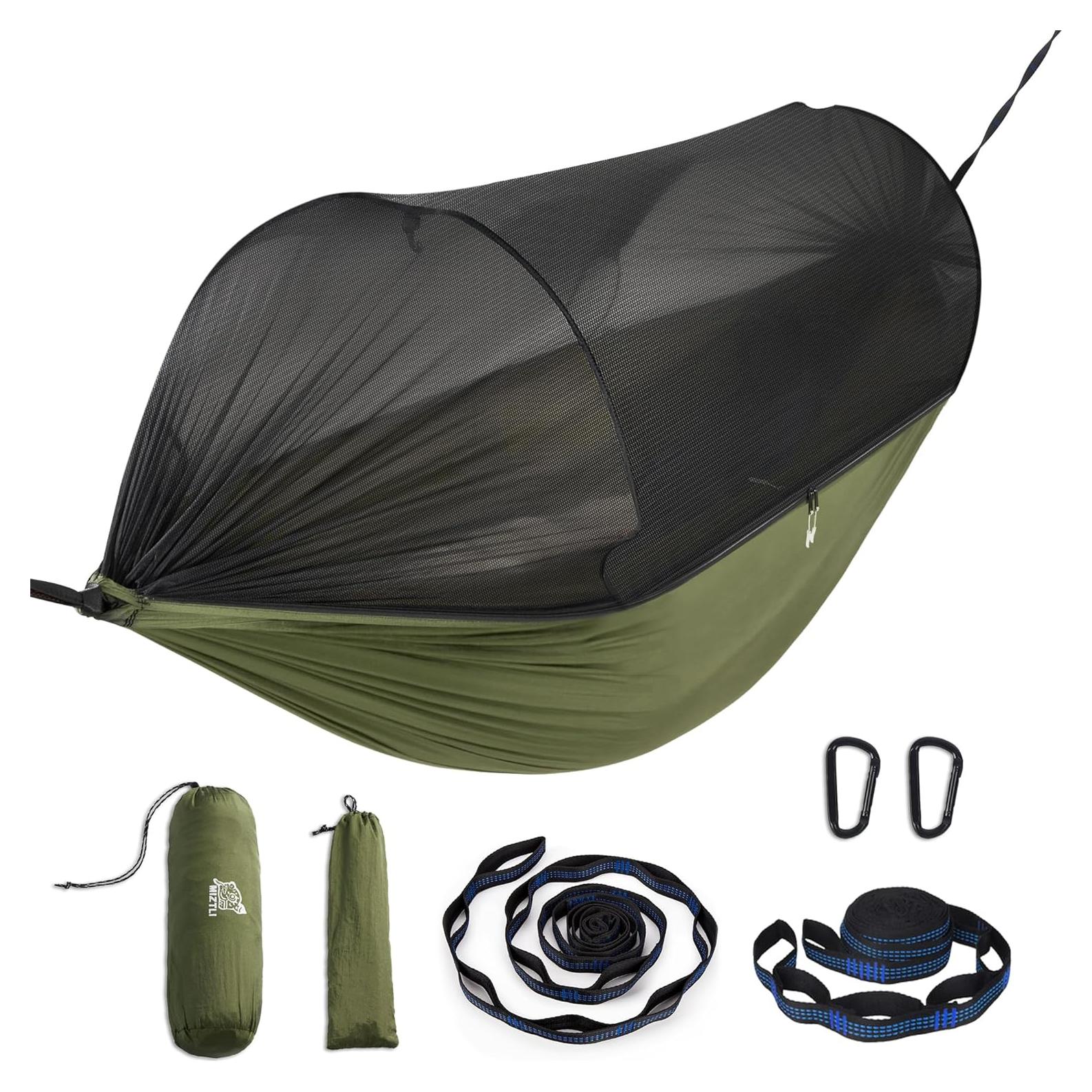 Hamaca de Camping Miztli Doble 2.69m x 1.40m Verde con Red