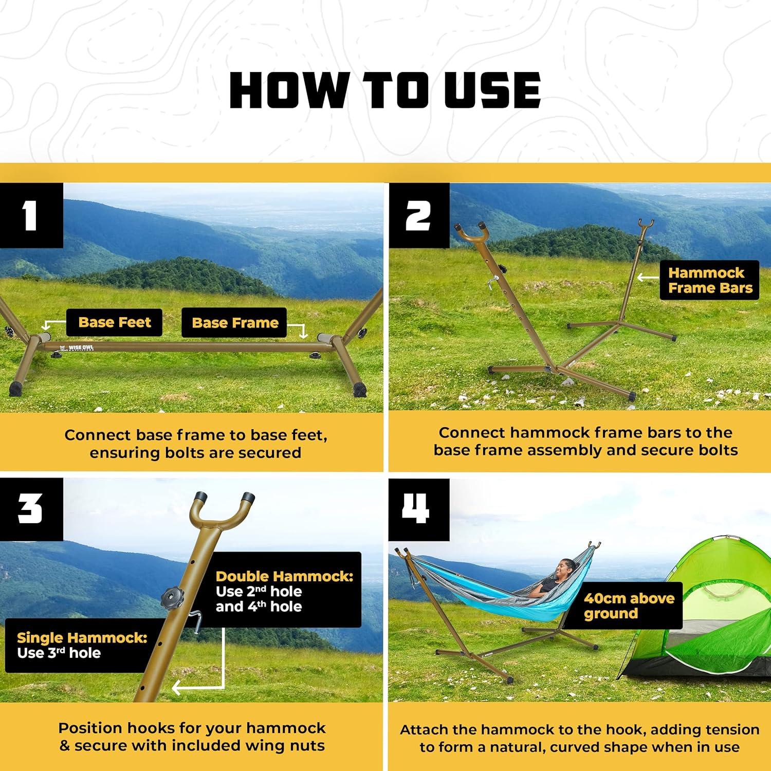 Wise Owl Outfitters Portable Hammock Stand, 106x42, 440lb Capacity - Sports & Outdoors