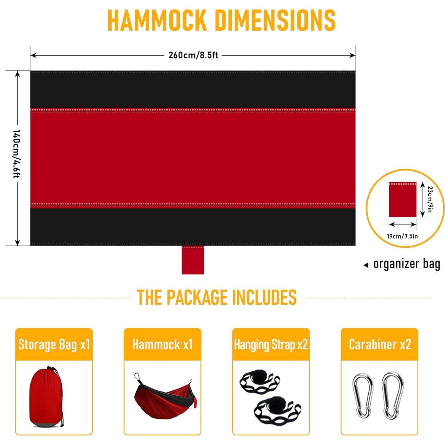 Camping Hammock Lightweight, Portable Hammocks with Tree Straps, Travel Swing Nylon Camp Hammocks for Adult Kids, Outdoor Essentials for Hiking Beach Backpacking