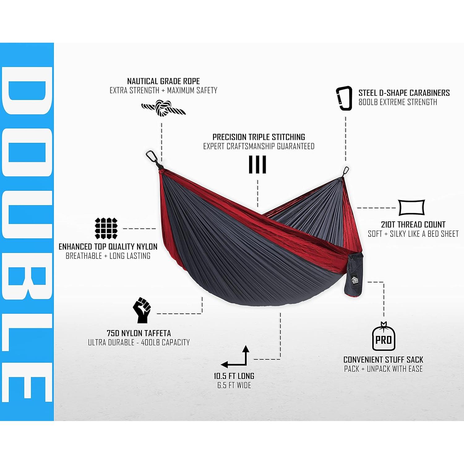 Hamaca Doble Pro Venture 3.2x2.0m Nylon 210T para Camping