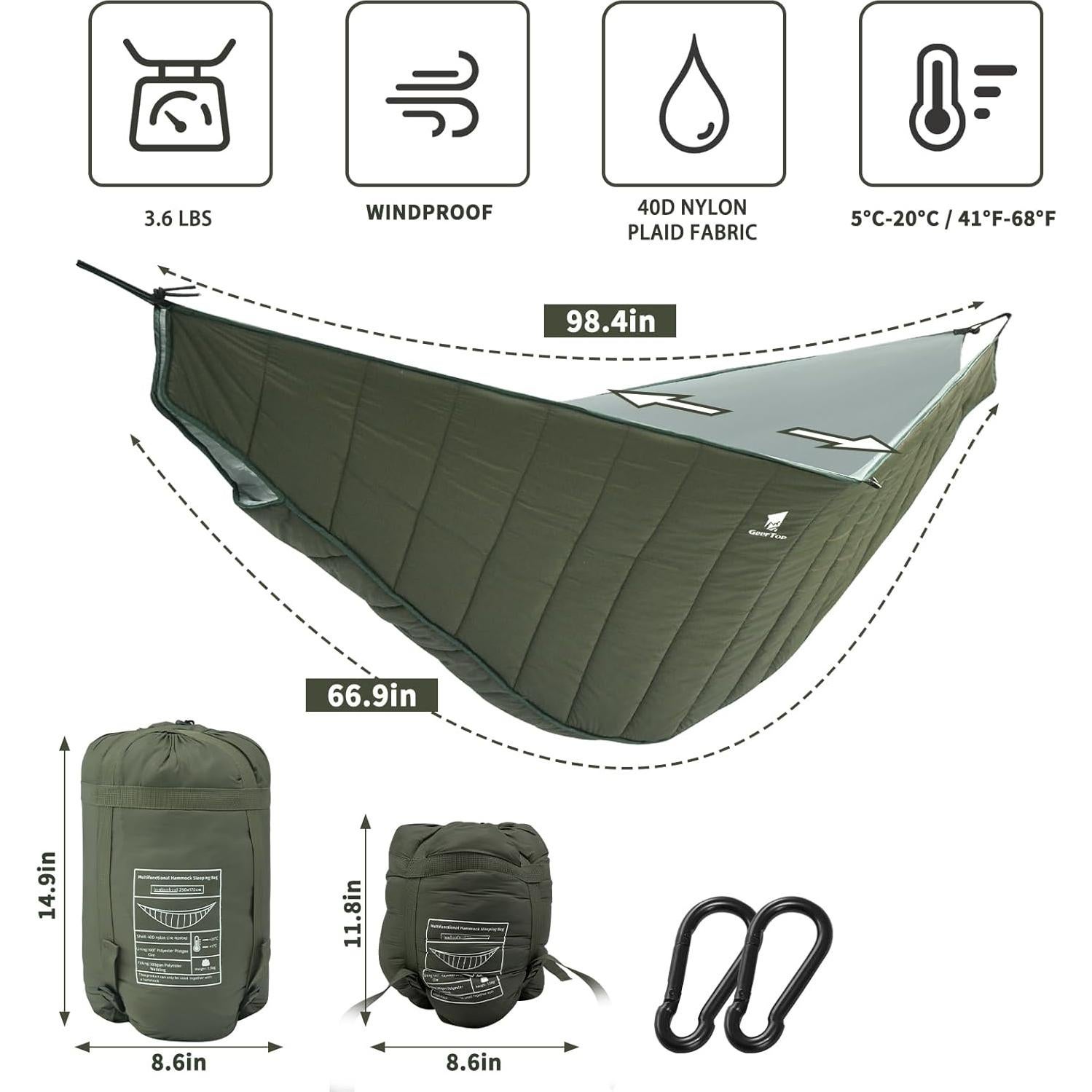 Saco de Dormir Térmico Doble GEERTOP 250x170 cm Verde Lunar