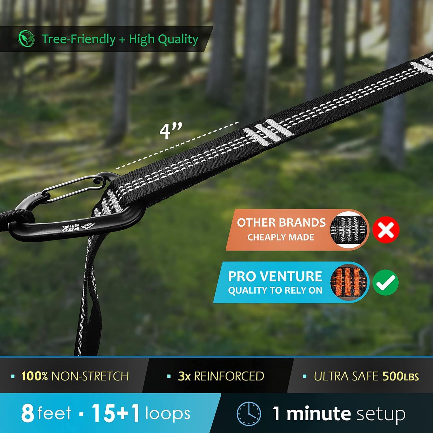 Hammock Straps and 2 Carabiners, 30+2 Loops, 1200lbs Breaking Strength (500lbs Rated) | 100% Non-Stretch, Lightweight, Portable Camping - Quick, Easy Setup | Heavy Duty + Tree Friendly